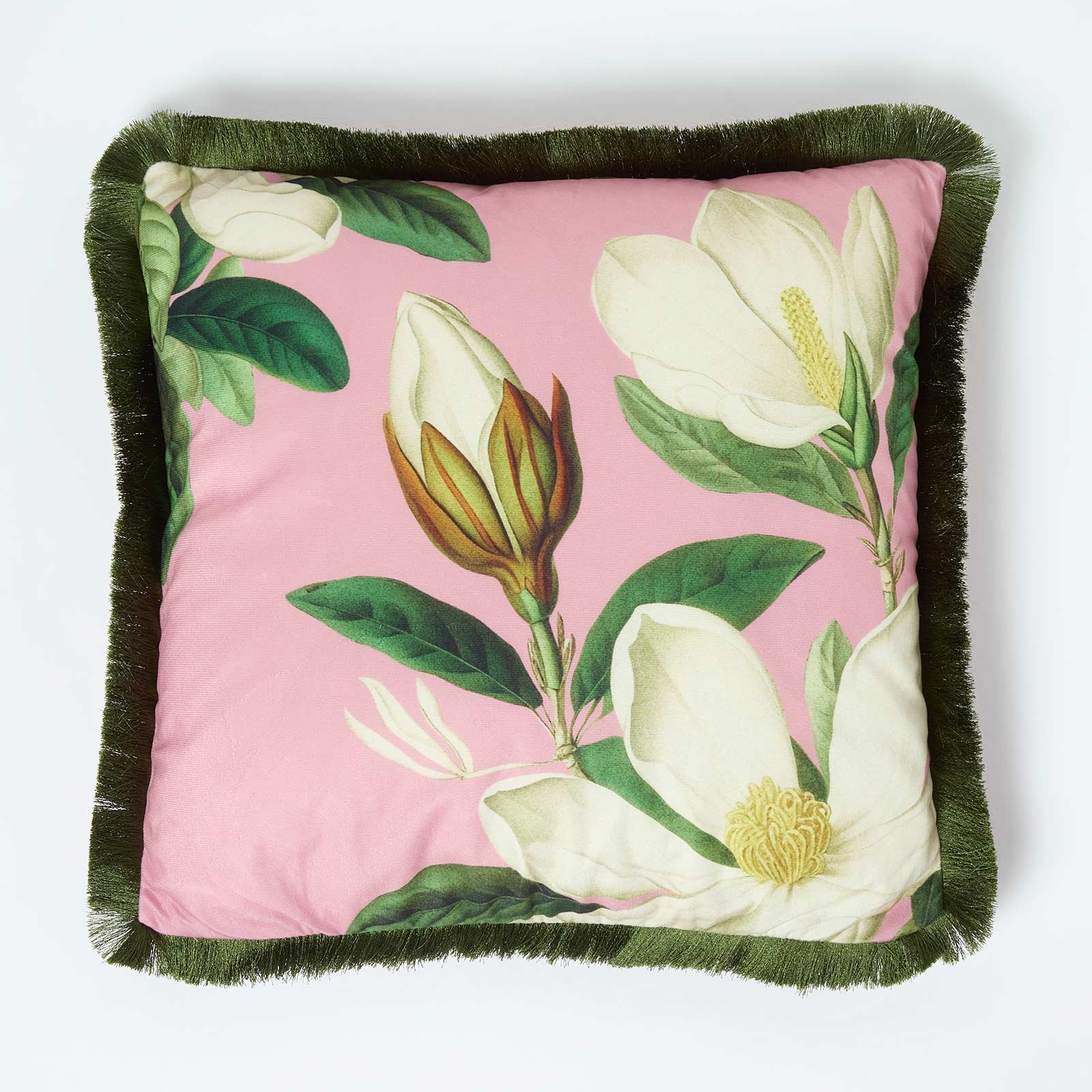 Homescapes Cotton Floral Fringe Cushion – 45 × 45 cm – Pink