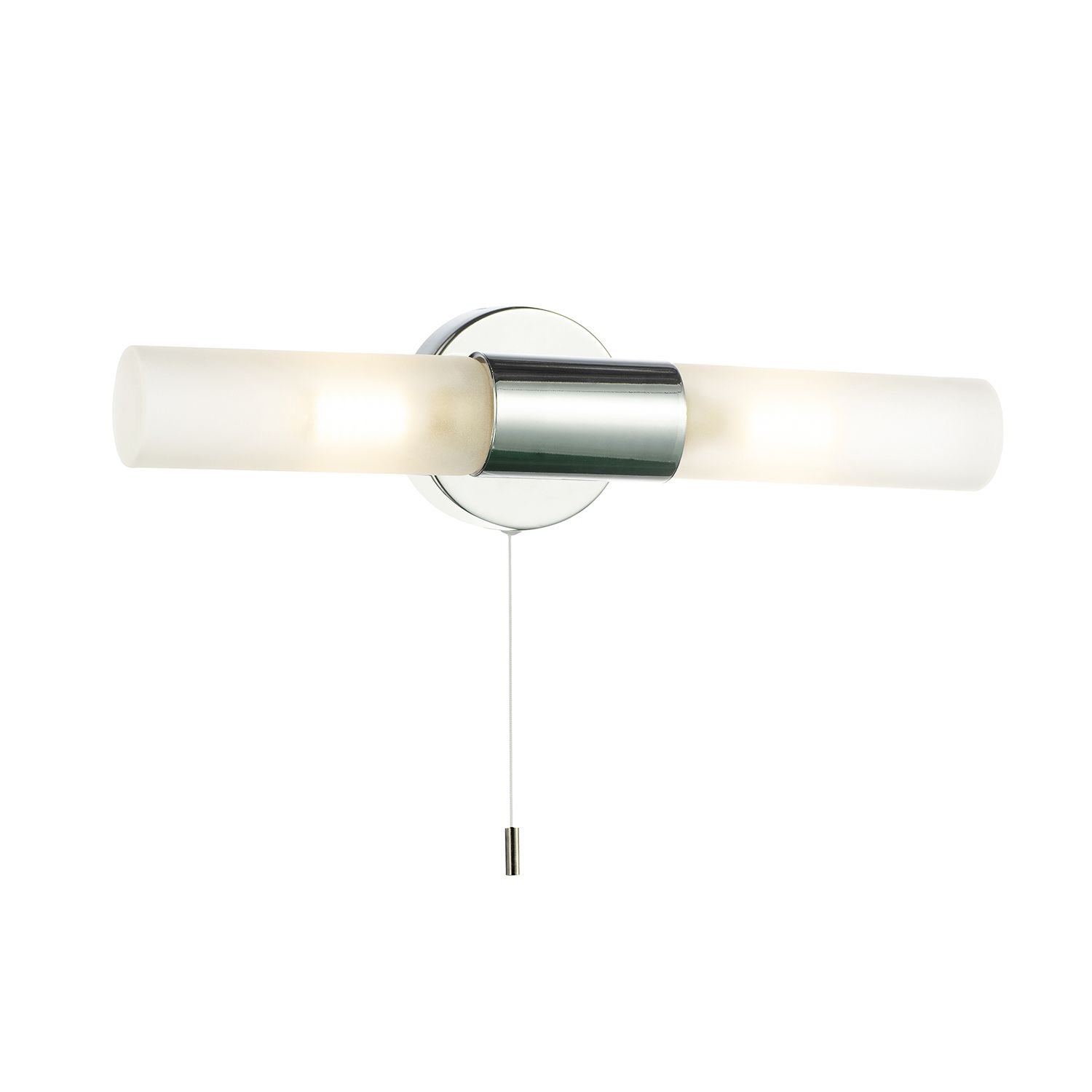 Happy Homewares Chrome IP44 Rated with Tubular Glass Bathroom Wall Light - 32cm