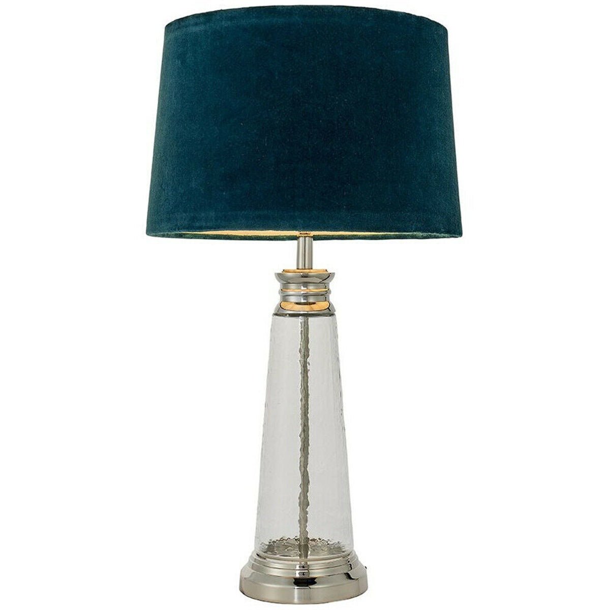 Loops Direct Glass and Fabric Table Lamp - Teal Velvet