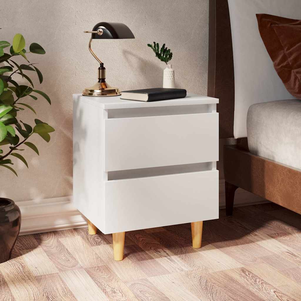 Walplus 2 Drawer Solid Pine Wood Bed Cabinet - White - 40 x 35 x 50 cm
