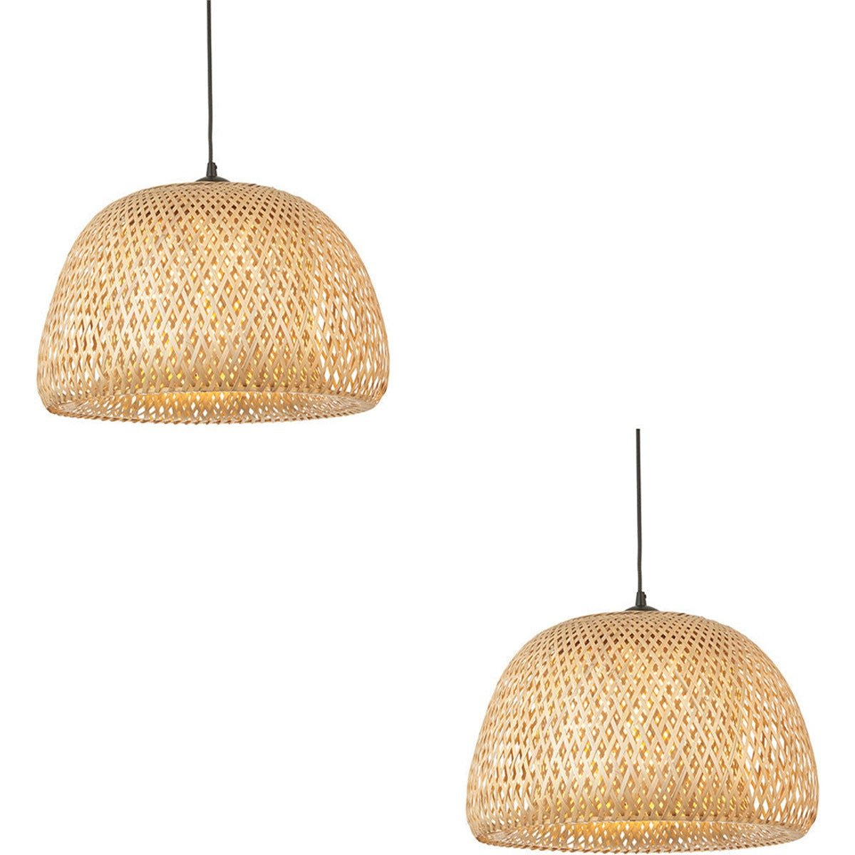 Loops Direct Set of 2 Rattan LED Pendant Lights - Natural Bamboo