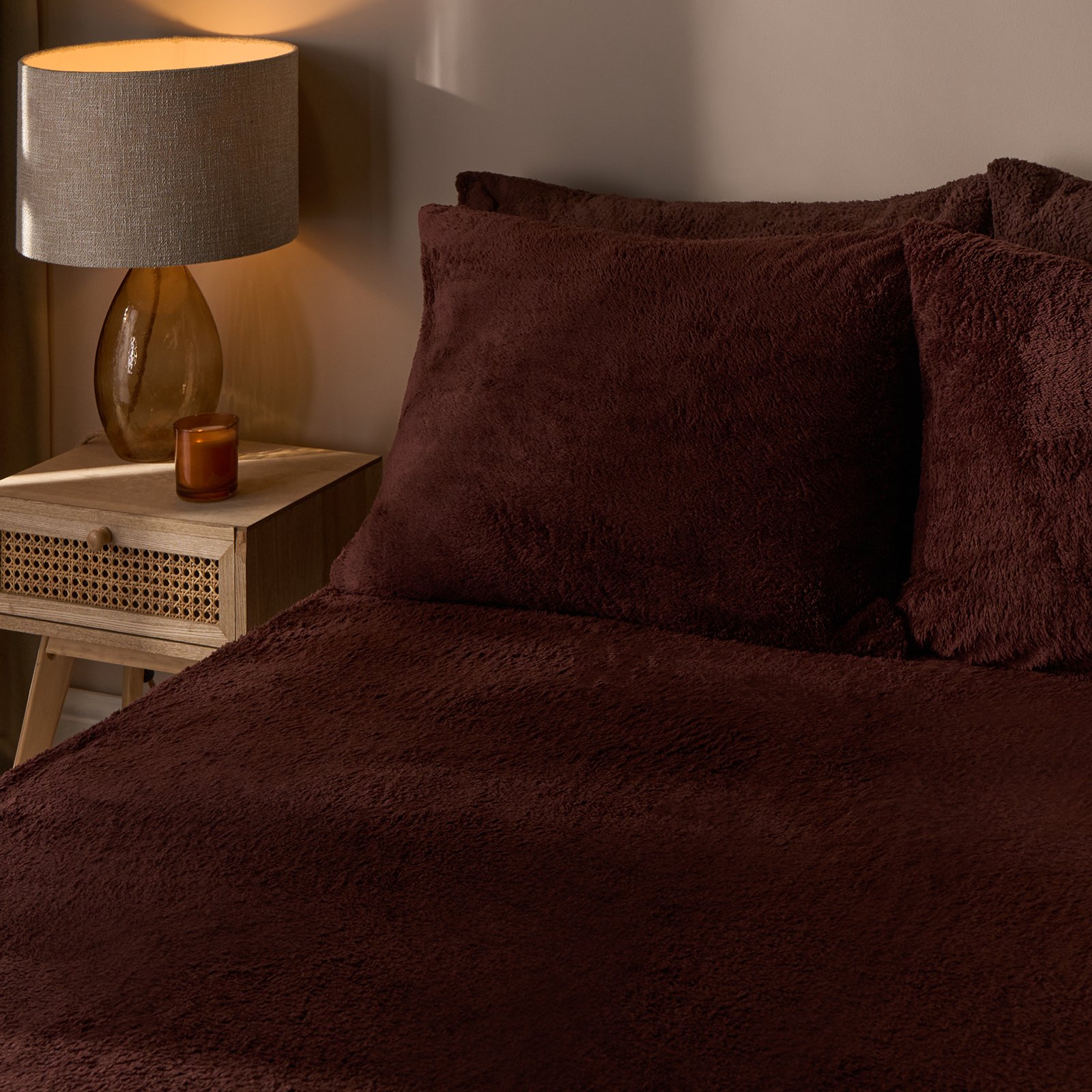 OHS Teddy Fleece Thermal Fitted Bed Sheet Chocolate - King