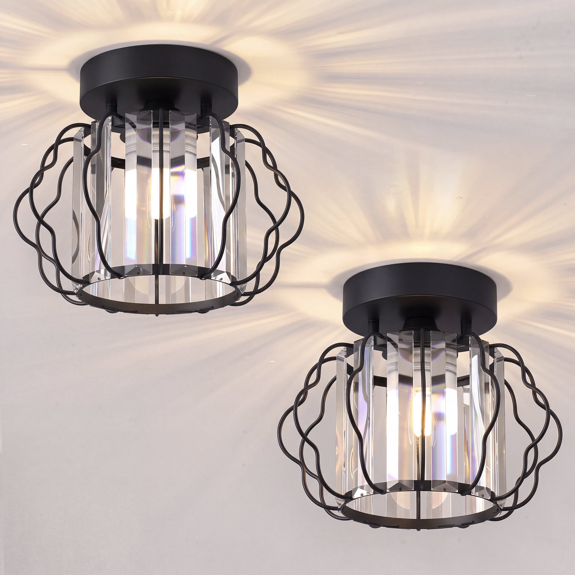 HOMCOM 2 Pack Crystal Semi-Flush Ceiling Light – Black