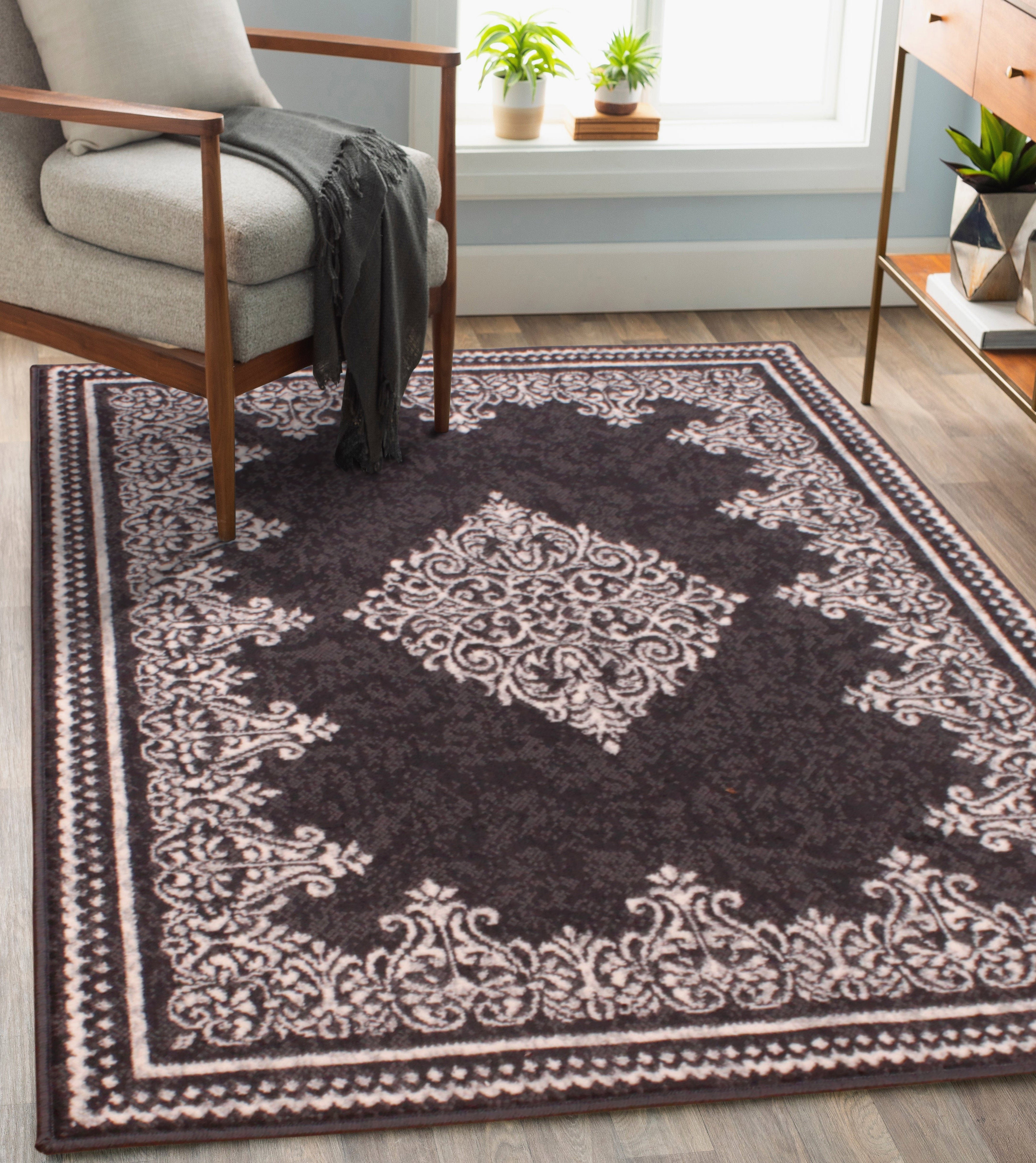 DS Living Medallion Traditional Rug - Dark Grey - 150x80cm