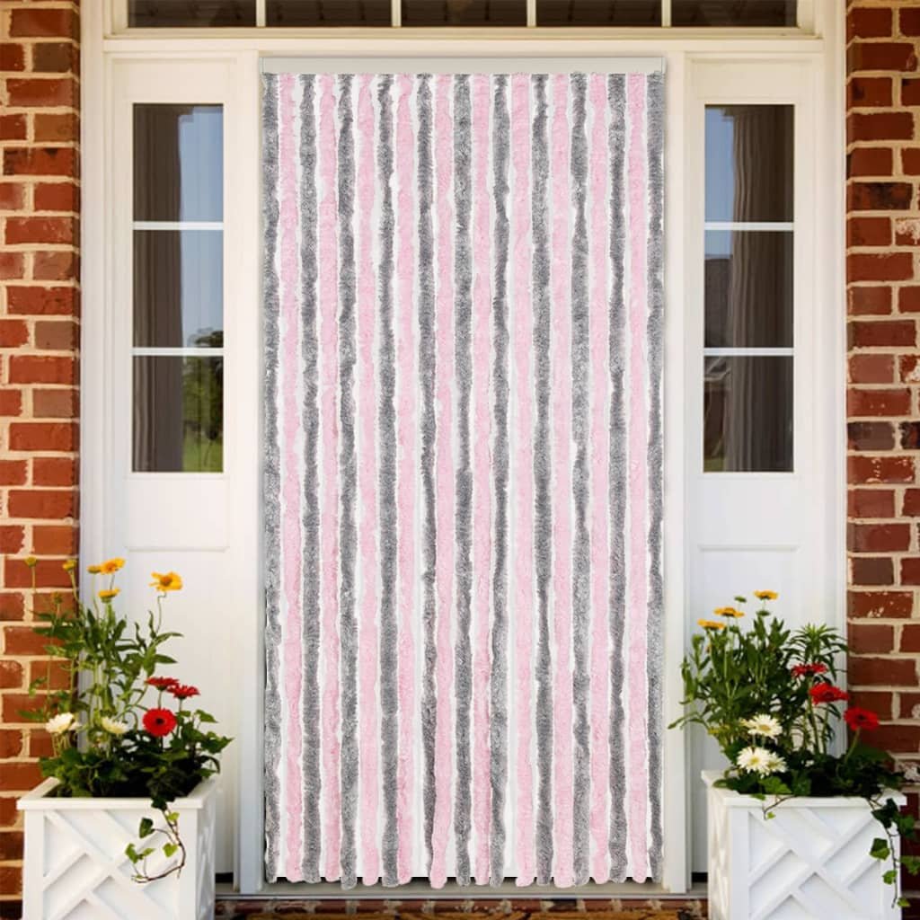 Walplus Chenille Fly Door Curtain - Silver Grey and Pink - 90 x 200 cm