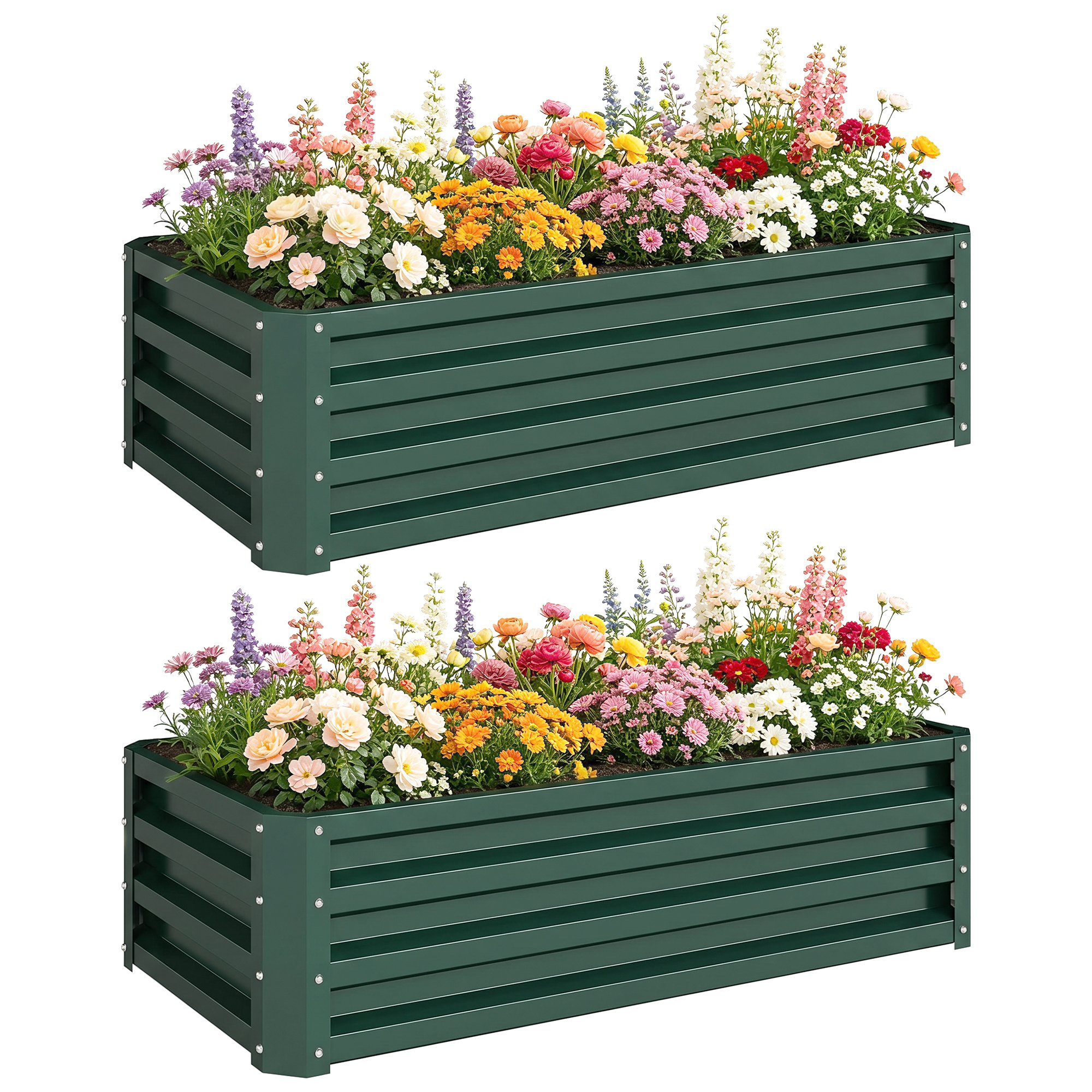 Outsunny Set of 2 Steel Raised Garden Bed - Green
