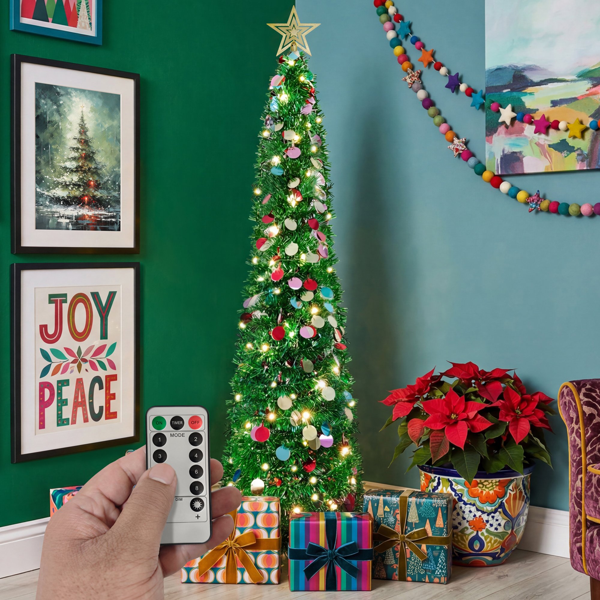VeryMerry Green Pop Up Christmas Tree with LED Lights and Timer - 5FT