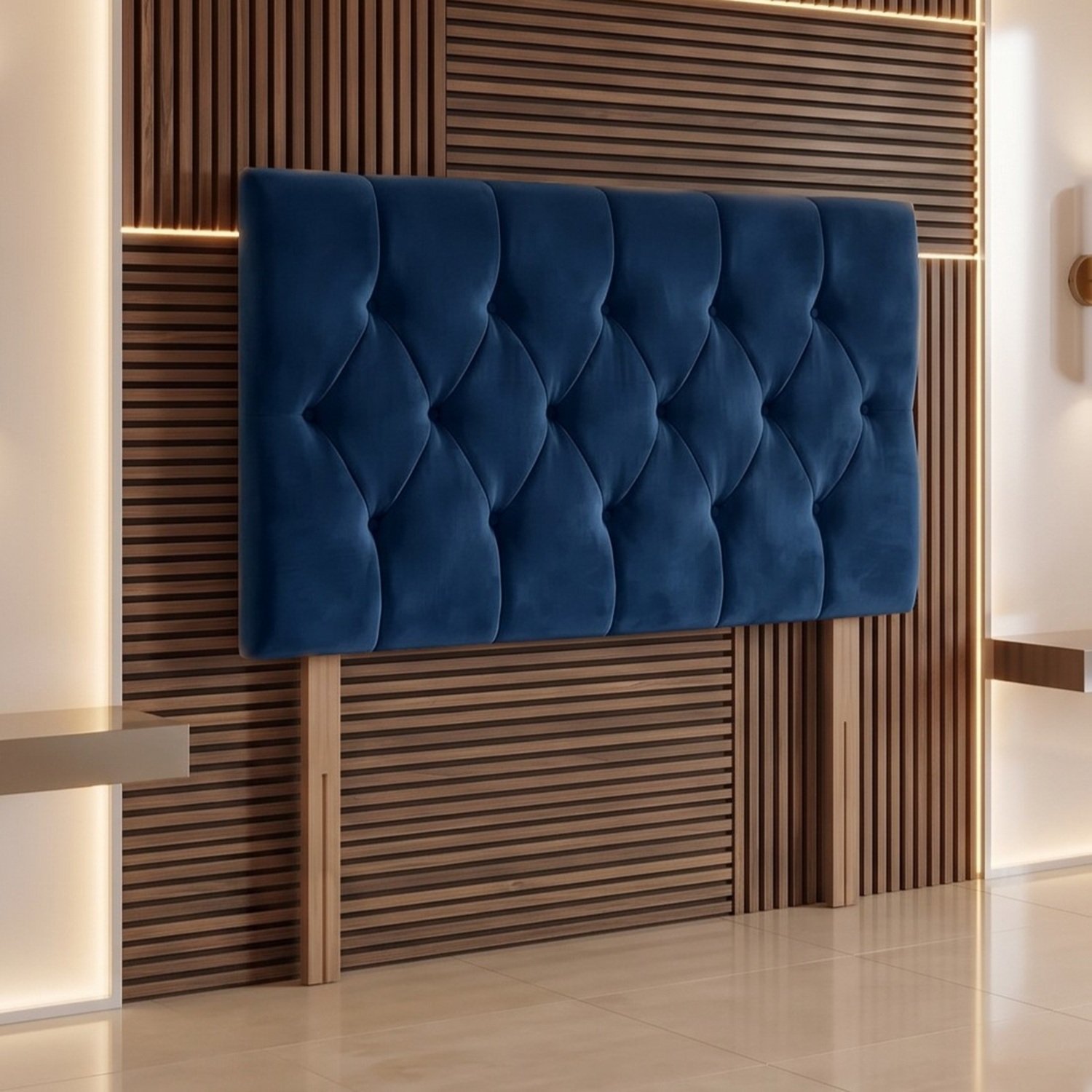 Somnior Chester Velvet Small Single 30" Upholstered Headboard - Navy