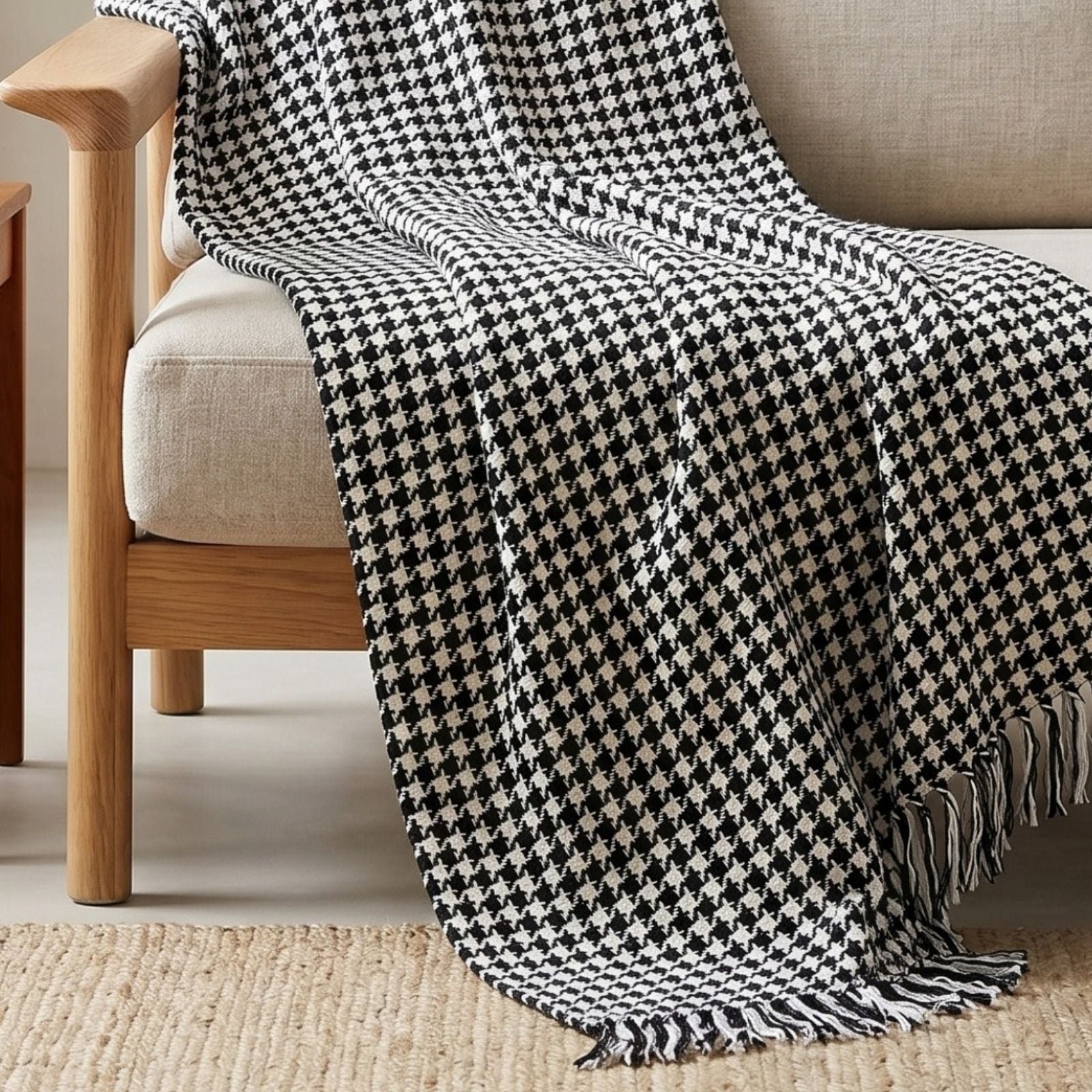 Homescapes Cotton Houndstooth Throw 255 x 360 cm - Black