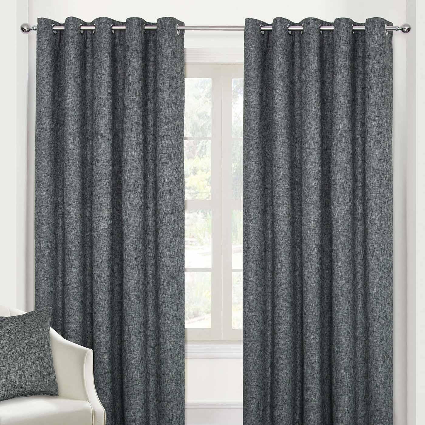 Homescapes Dark Grey Textured Blackout Thermal Eyelet Curtains - 167cm x 182cm