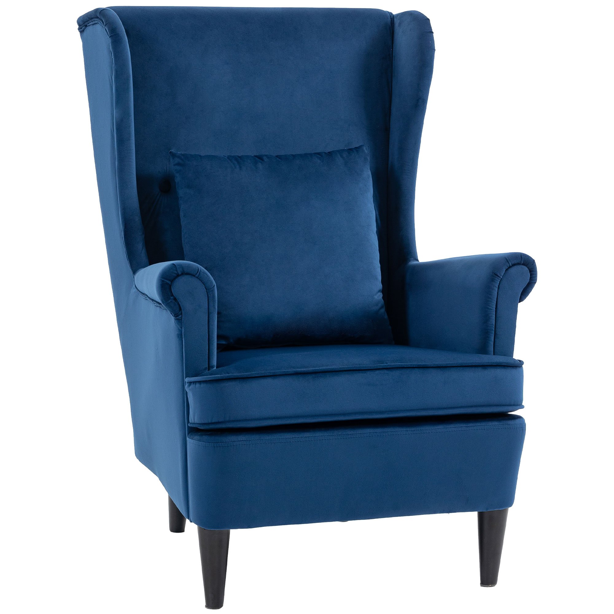 HOMCOM Velvet Modern Accent Chair with High Backrest and Pillow - Blue