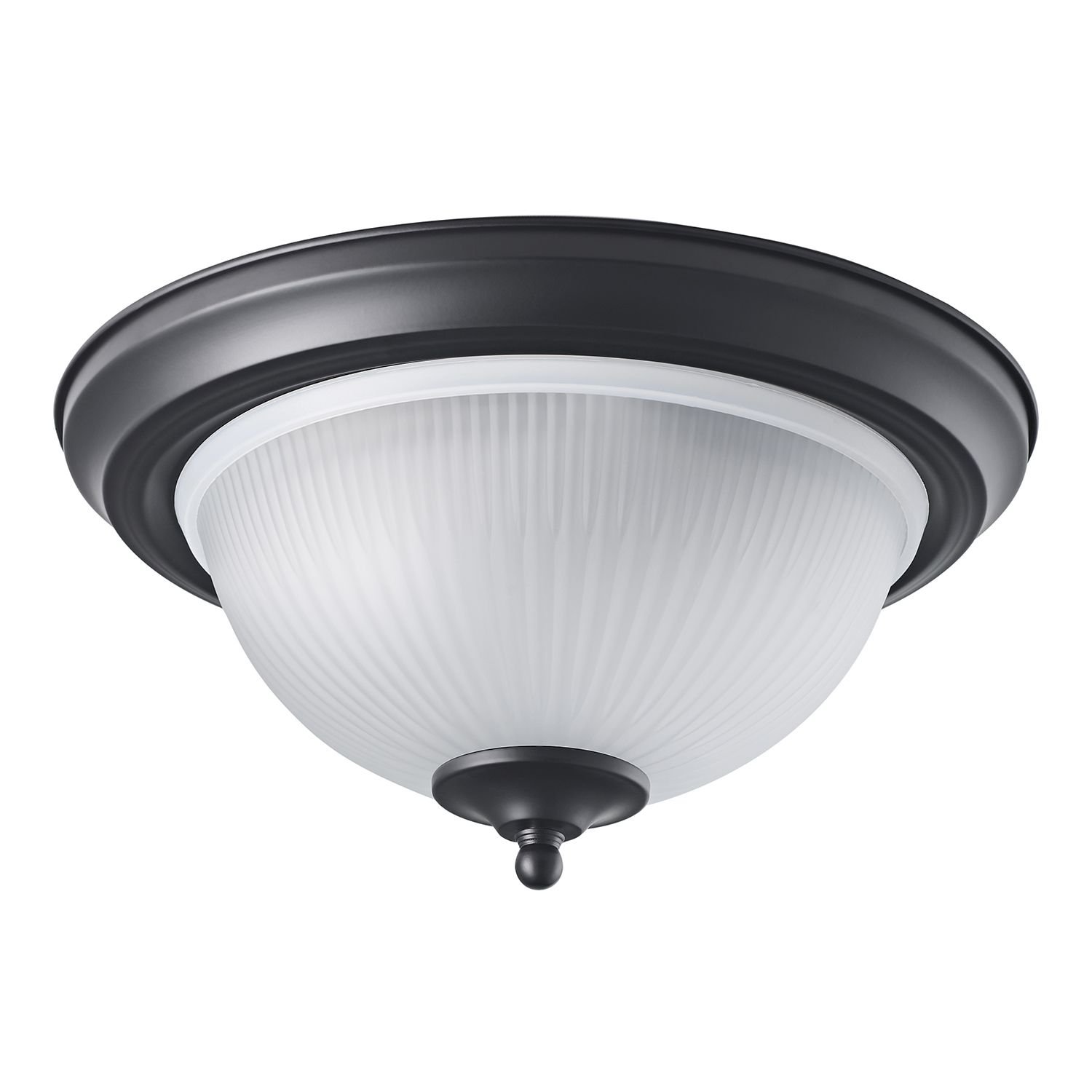 Happy Homewares Matt Black IP44 with Frosted Glass Bathroom Ceiling Light - 30cm