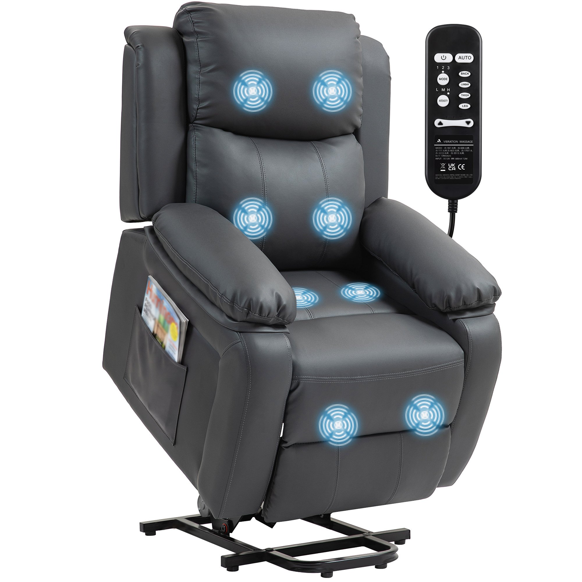 HOMCOM Vibration Massage PU Leather Power Lift Chair - Dark Grey