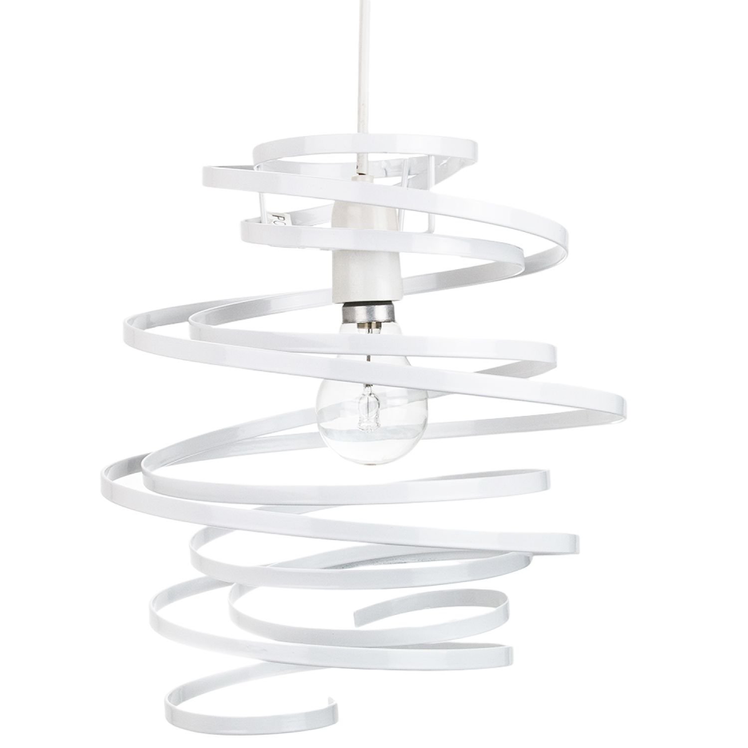 Happy Homewares White Gloss Metal Double Ribbon Spiral Pendant Shade - 23cm