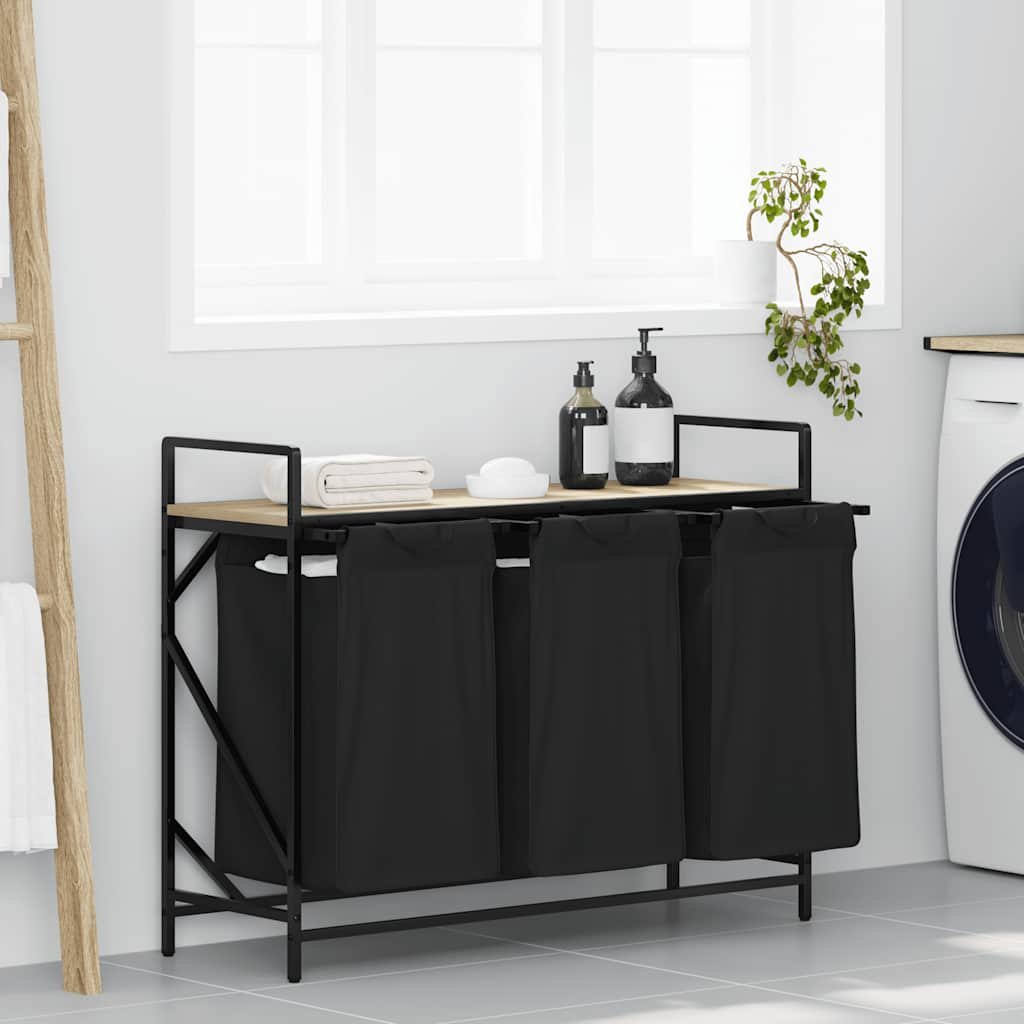 Walplus Steel Laundry Basket 3 Compartments with Shelf - Brown - 99 x 33 x 77 cm