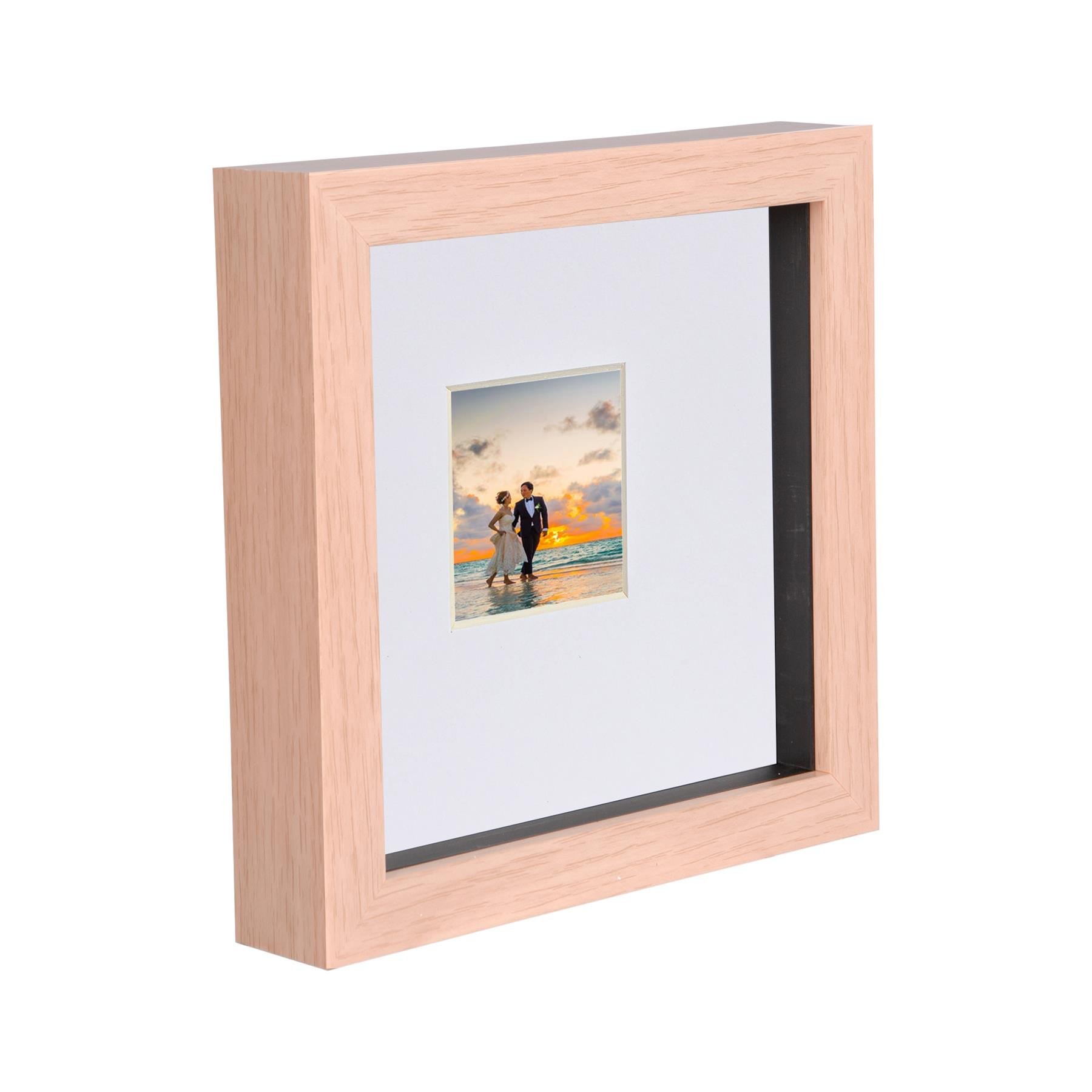 Nicola Spring 6 x 6" 3D Box Photo Frame with 2 x 2" White Mount - Beige
