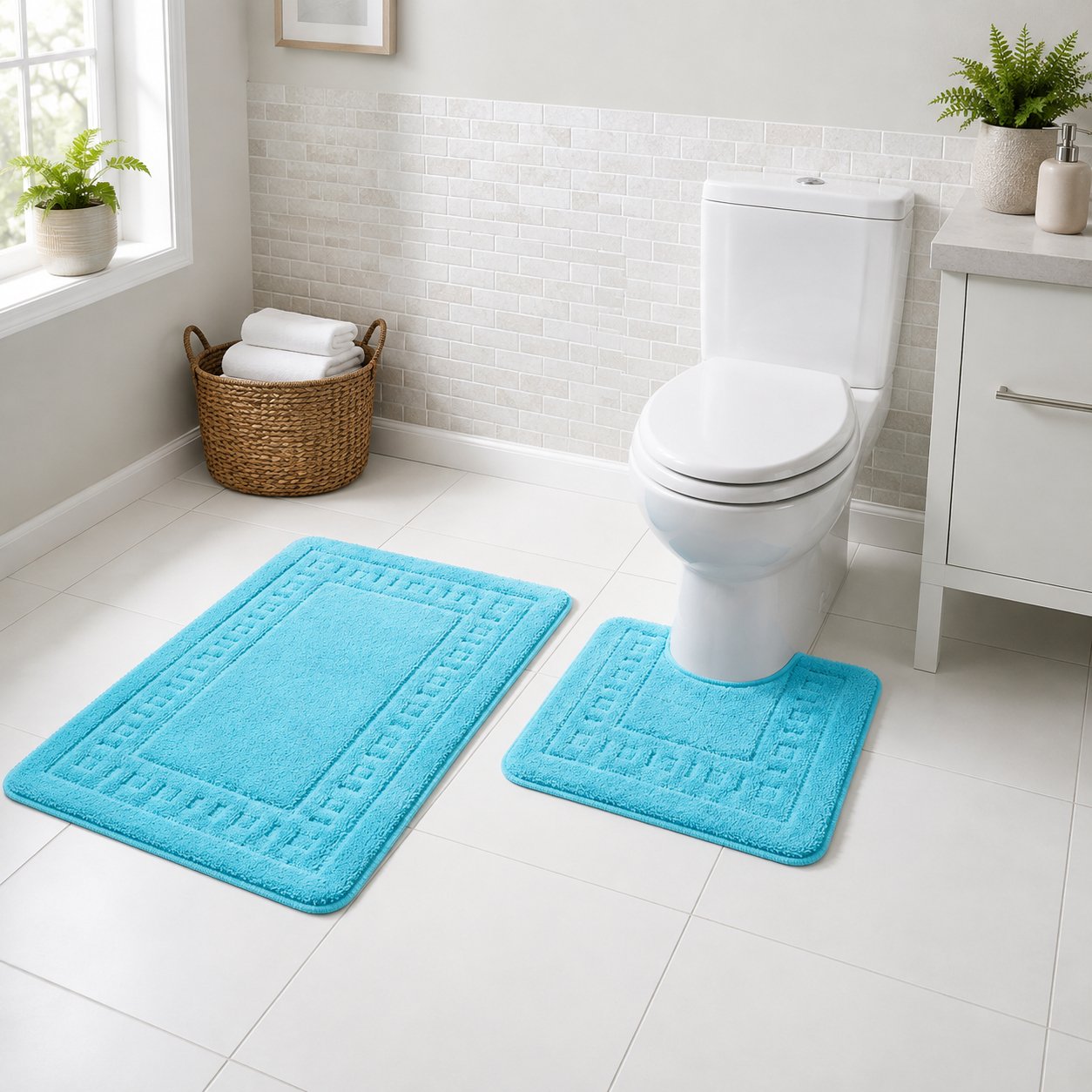 New Edge Blinds Miami Bath Mat & Pedestal Set - Aqua