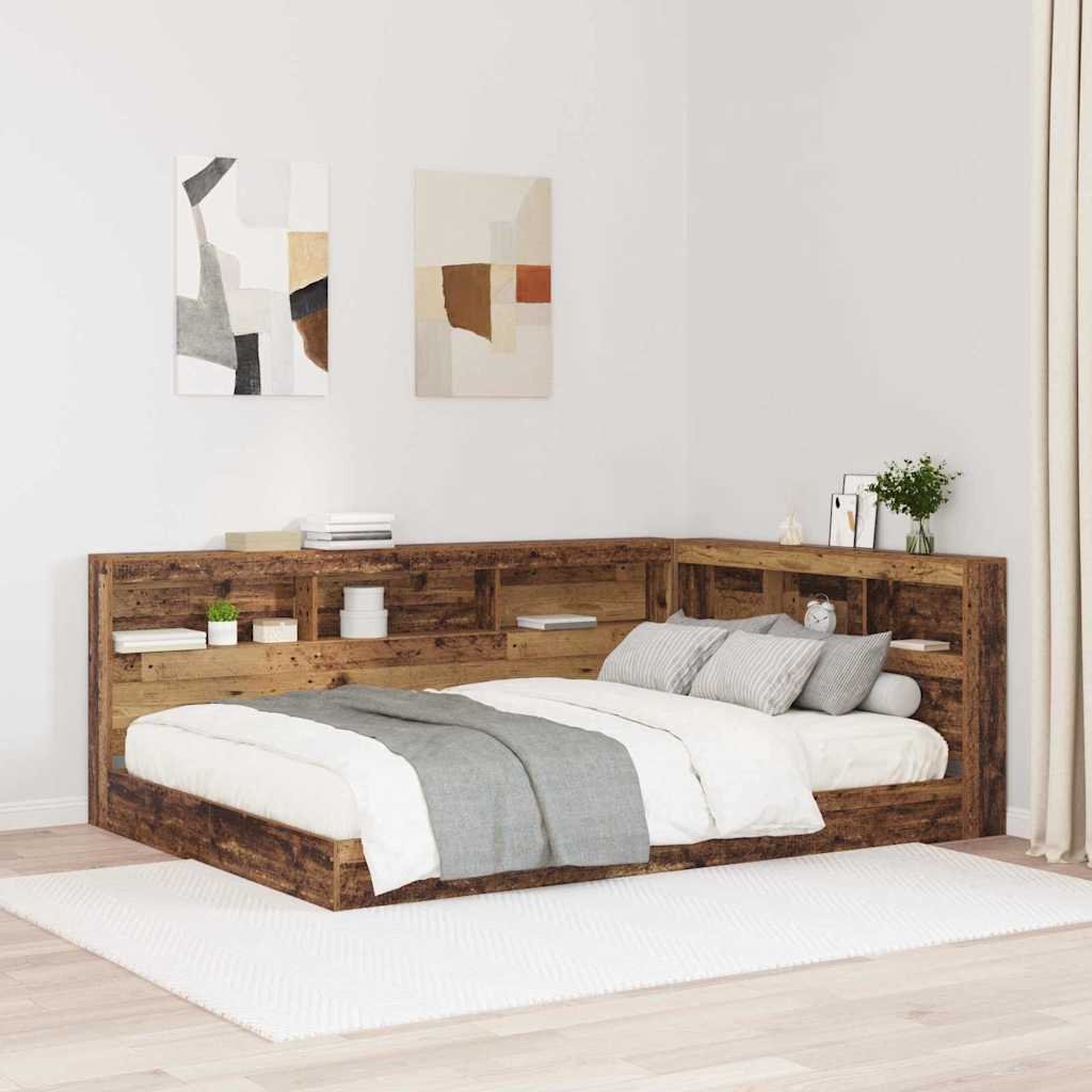 Walplus Engineered Wood Storage Headboard - Dark Wood - 217.5 x 177.5 x 76.5 cm