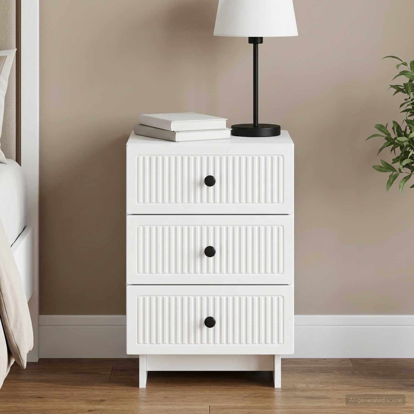 Walplus Engineered Wood Bedside Cabinet - White - 43 x 41 x 66.5 cm