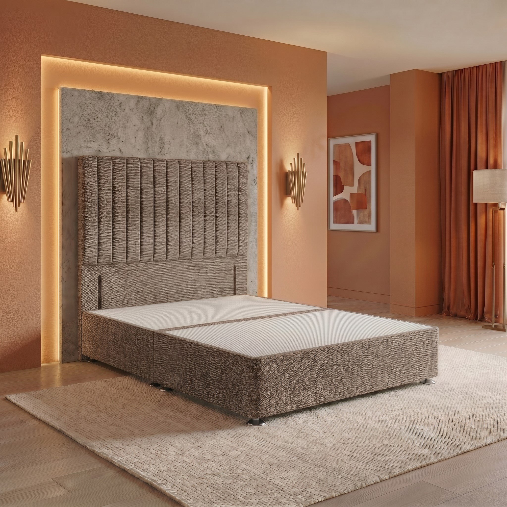 Somnior Heritage Tweed Single Divan Bed Base & 54" Headboard - Coffee