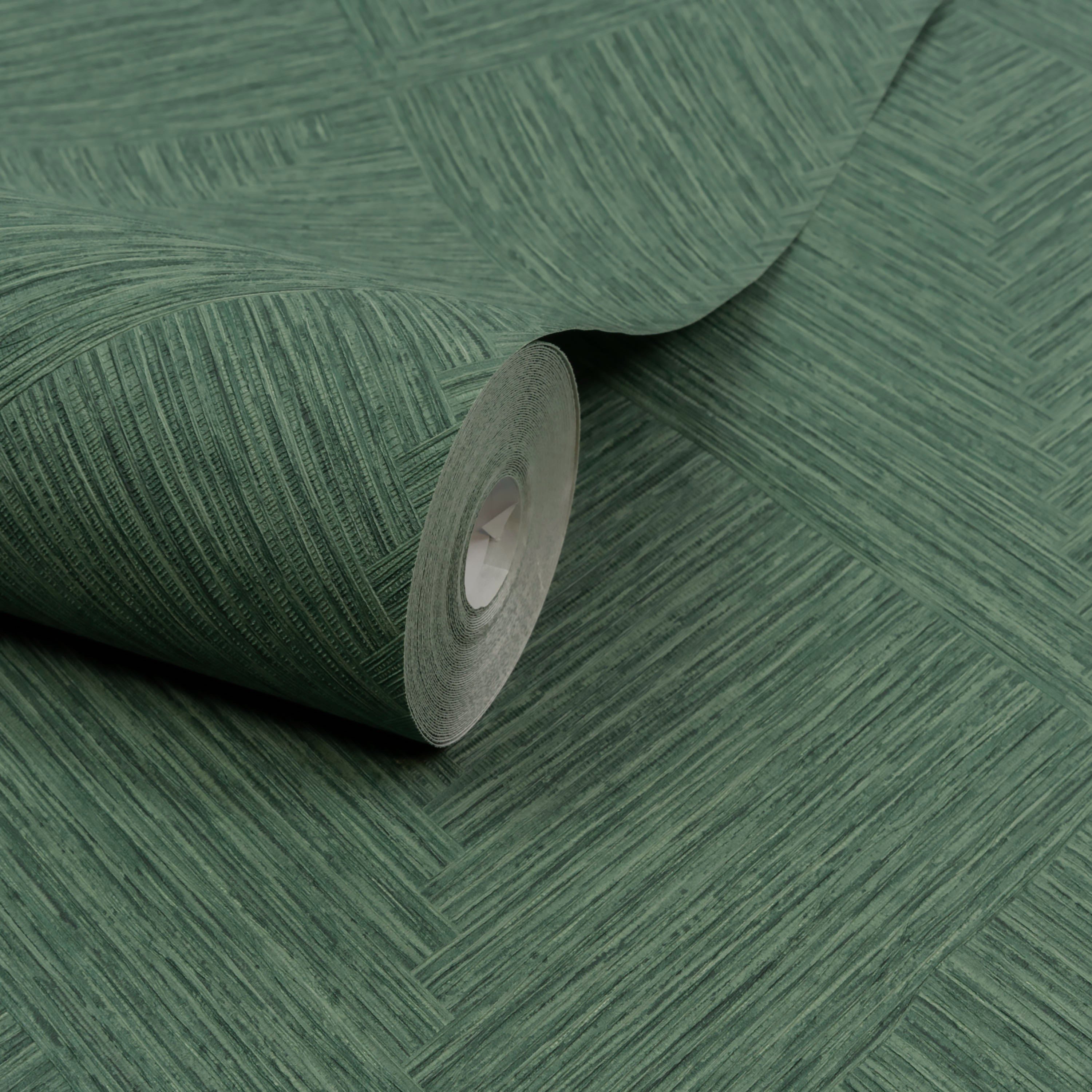 Grandeco Boutique Loni Geometric Weave Luxury Embossed Wallpaper - Forest Green