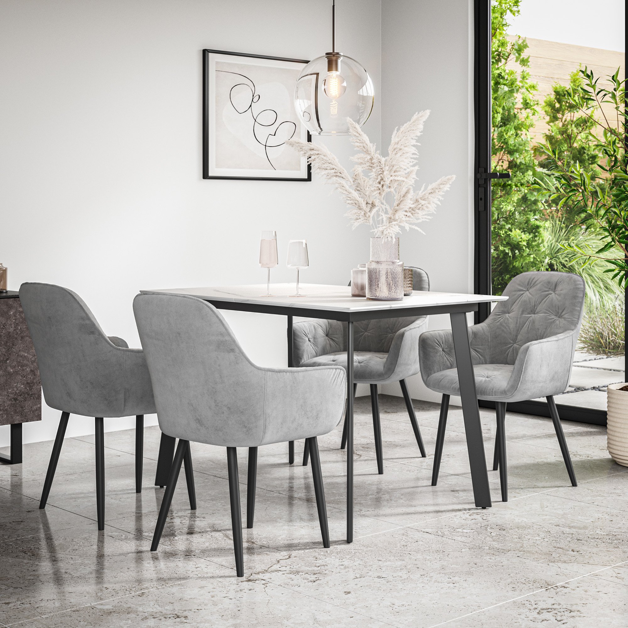 Furniture Online Haydon Anika Marble Effect Dining Table & 4 Grey Chairs