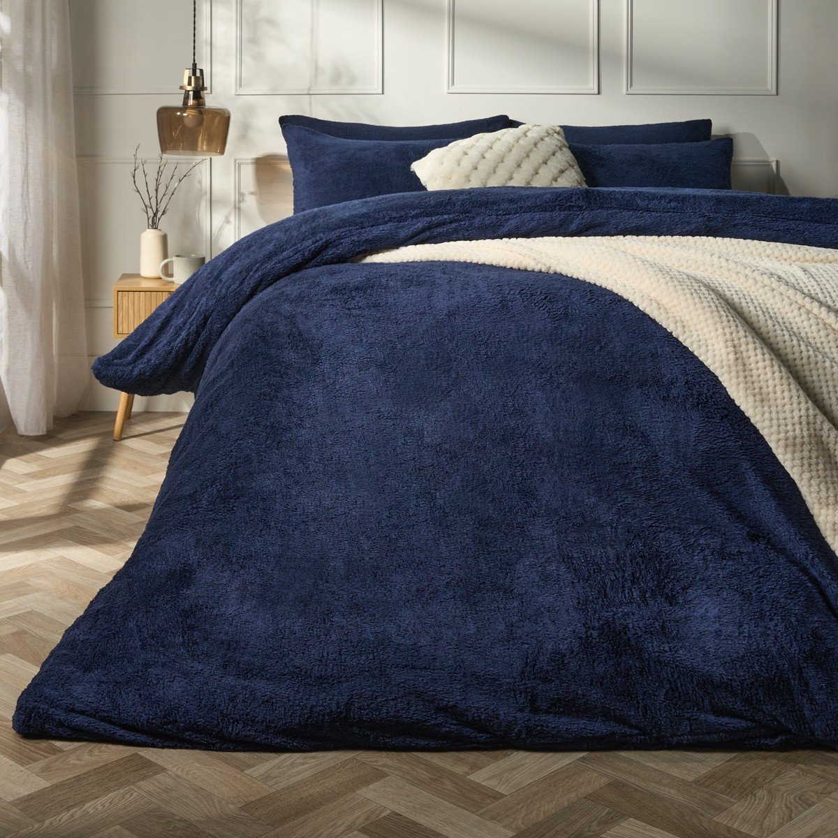 OHS Thermal Soft Teddy Fleece Duvet Cover Bedding Set Navy - Single
