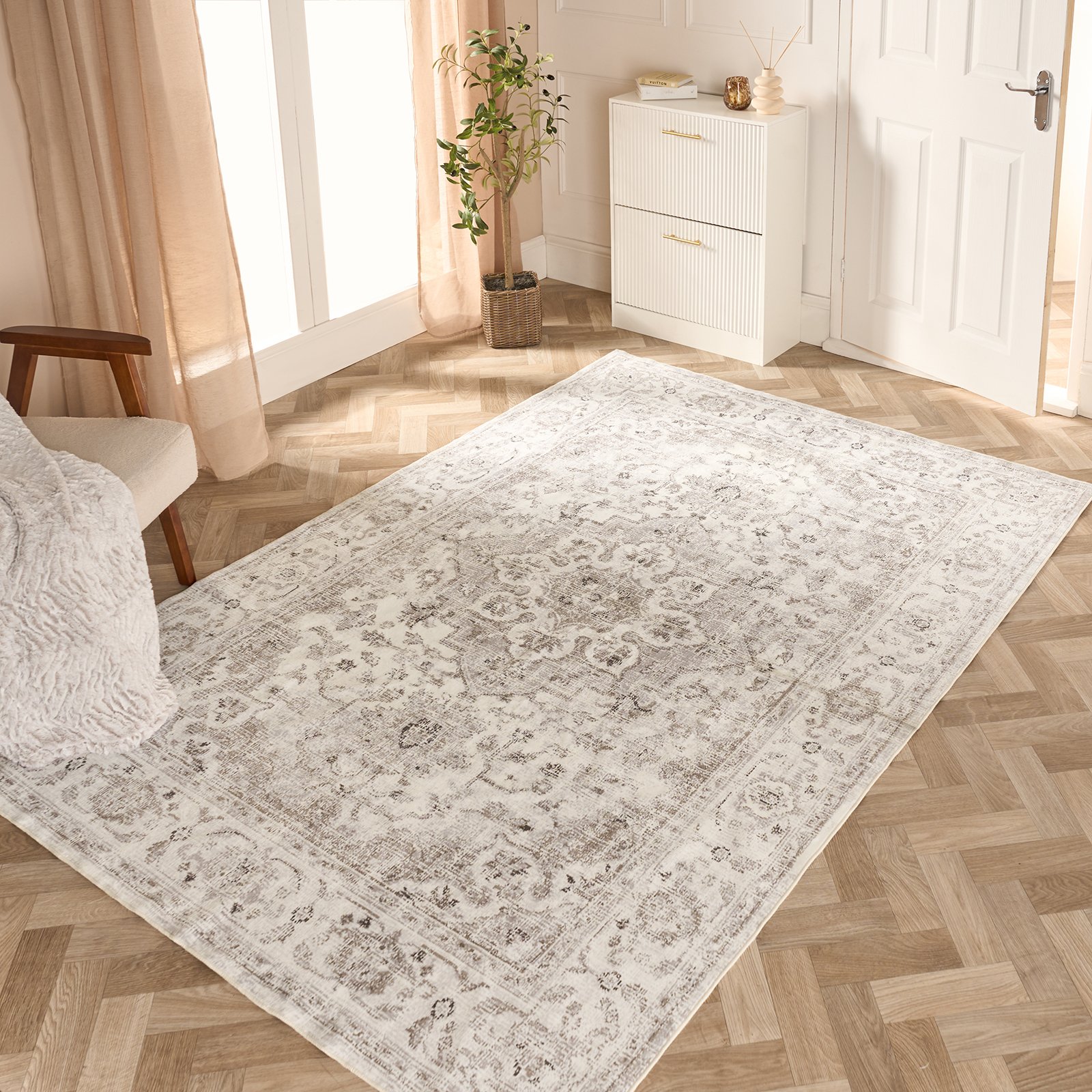 OHS Vintage Printed Washable Rug - 80 x 150cm - Natural