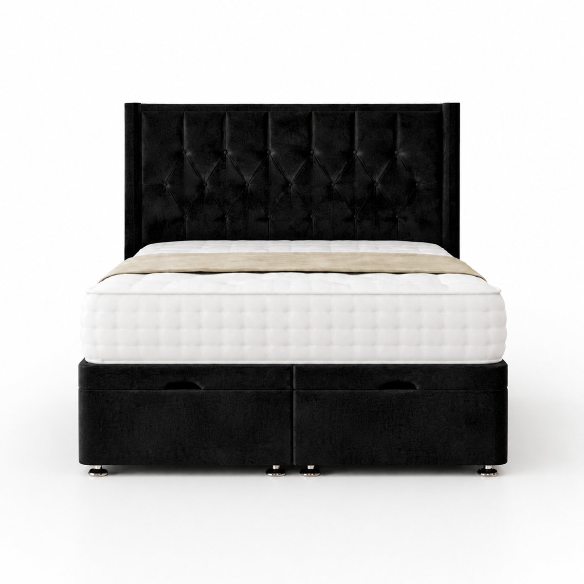 Comfy Deluxe  Miami Wing 4ft6 Double  End Lift Ottoman Bed Set - Black