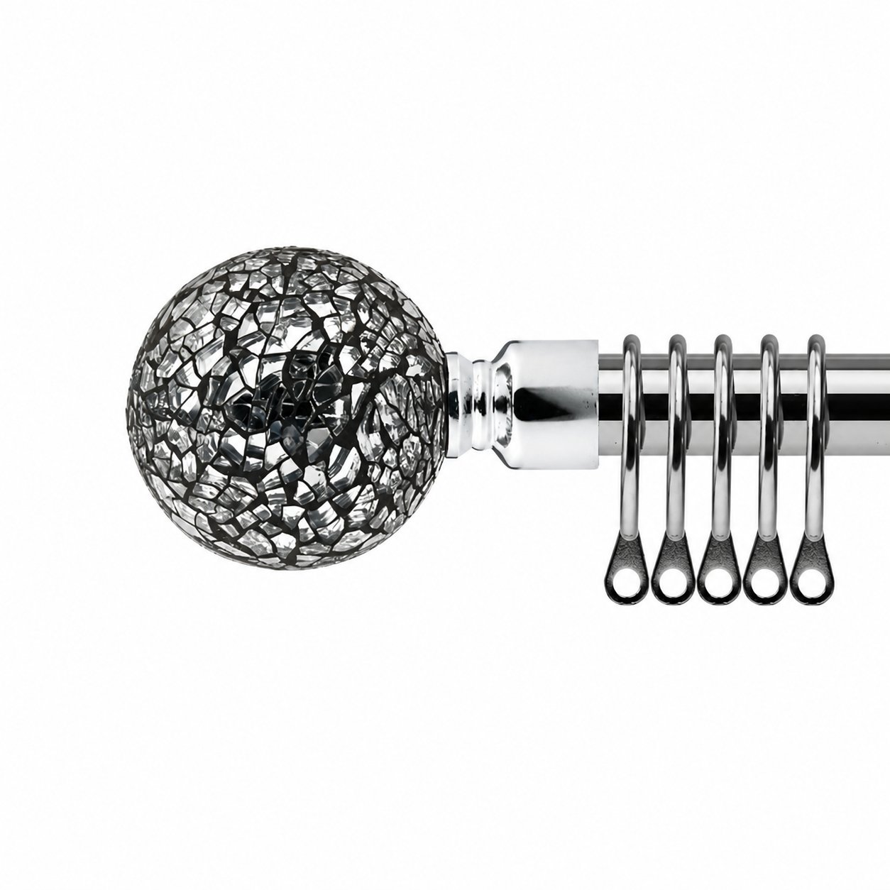 New Edge Blinds 16-19mm Chrome Glass Extendable Curtain Pole - 120cm - 210cm