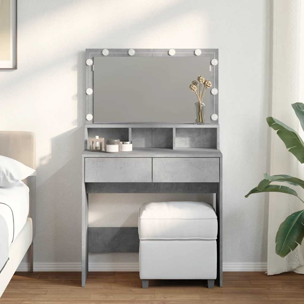Walplus LED Glass Dressing Table - Concrete Grey - 80 x 41 x 134.5 cm