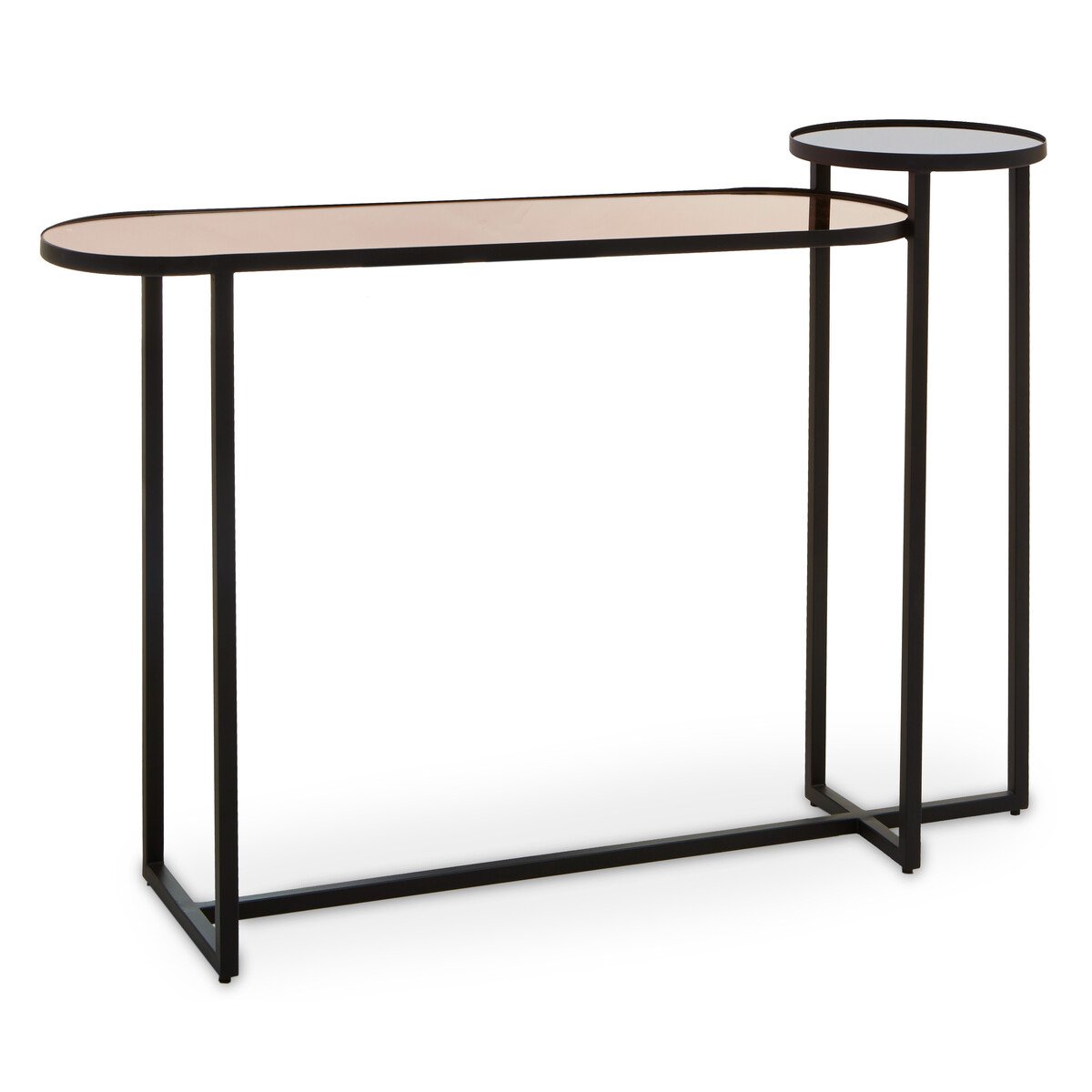 Orsina Cercle Smoked Mirror 2 Tier Console Table – Black