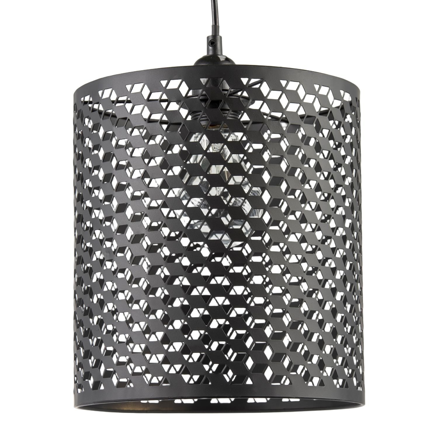 Happy Homewares Black Cylindrical with Repeating Cube Pendant Shade - 23cm