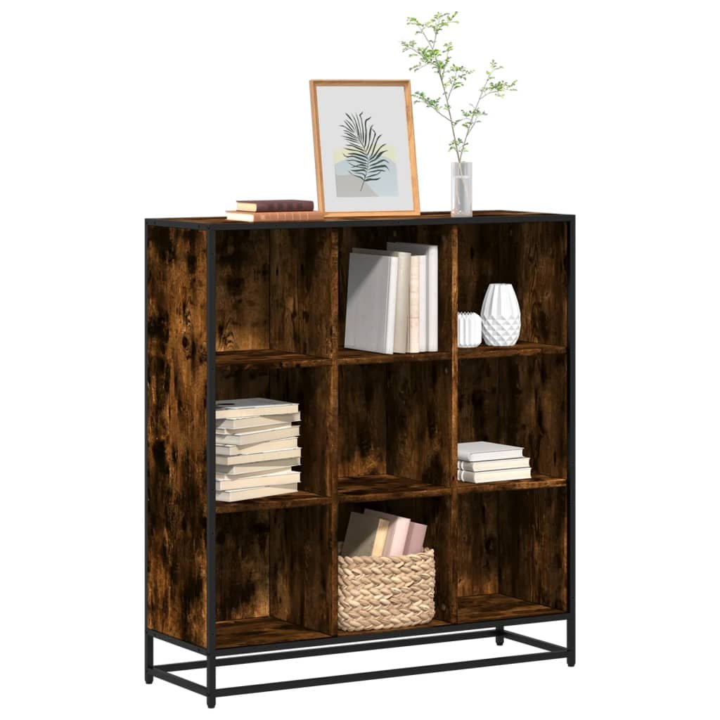 Walplus 9 Compartment Bookcase - Dark Oak - 97.5 x 33 x 107.5 cm