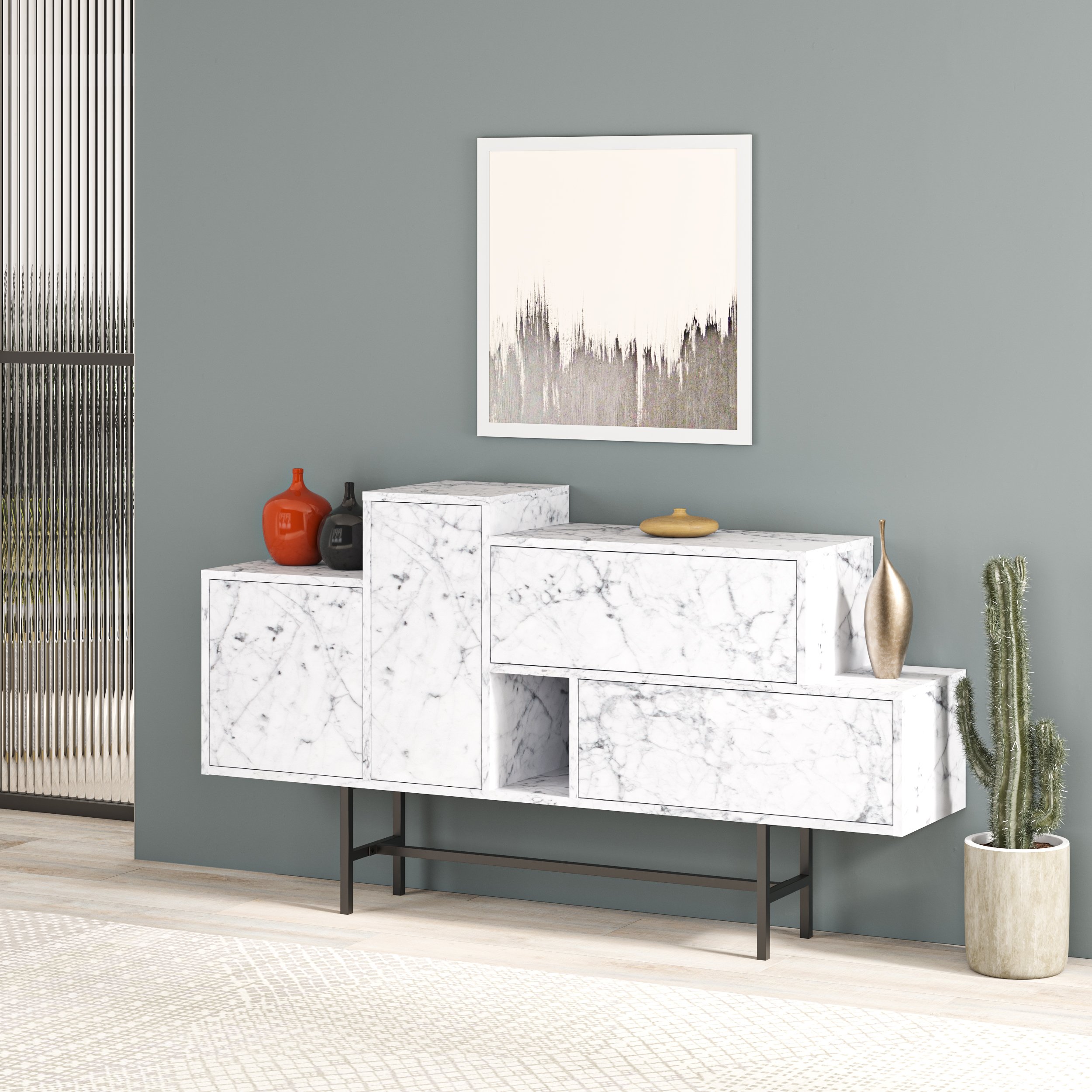 Decortie Hermes Marble Effect Sideboard - Marble effect