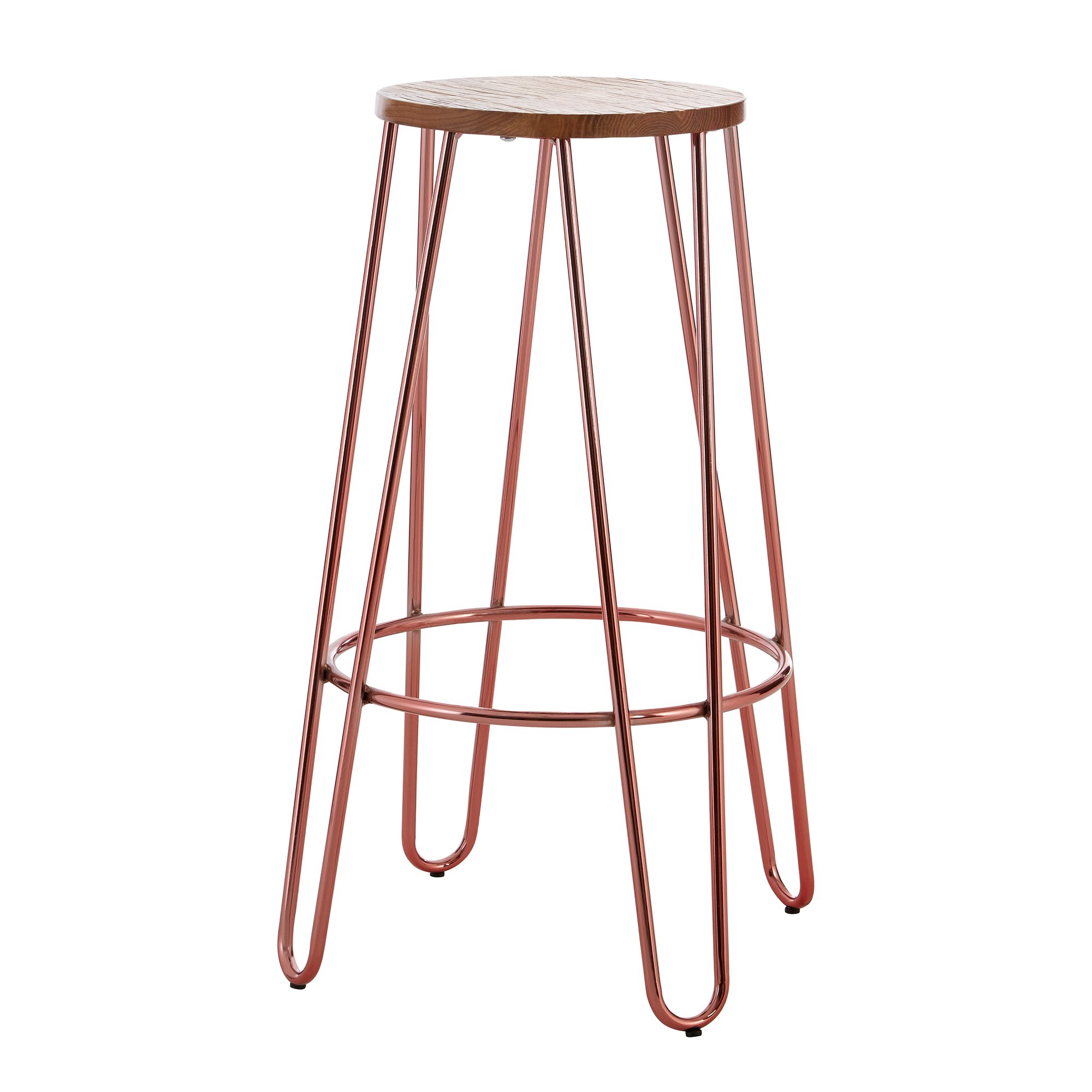 Orsina District Elm Wood Bar Stool – Natural and Rose Gold