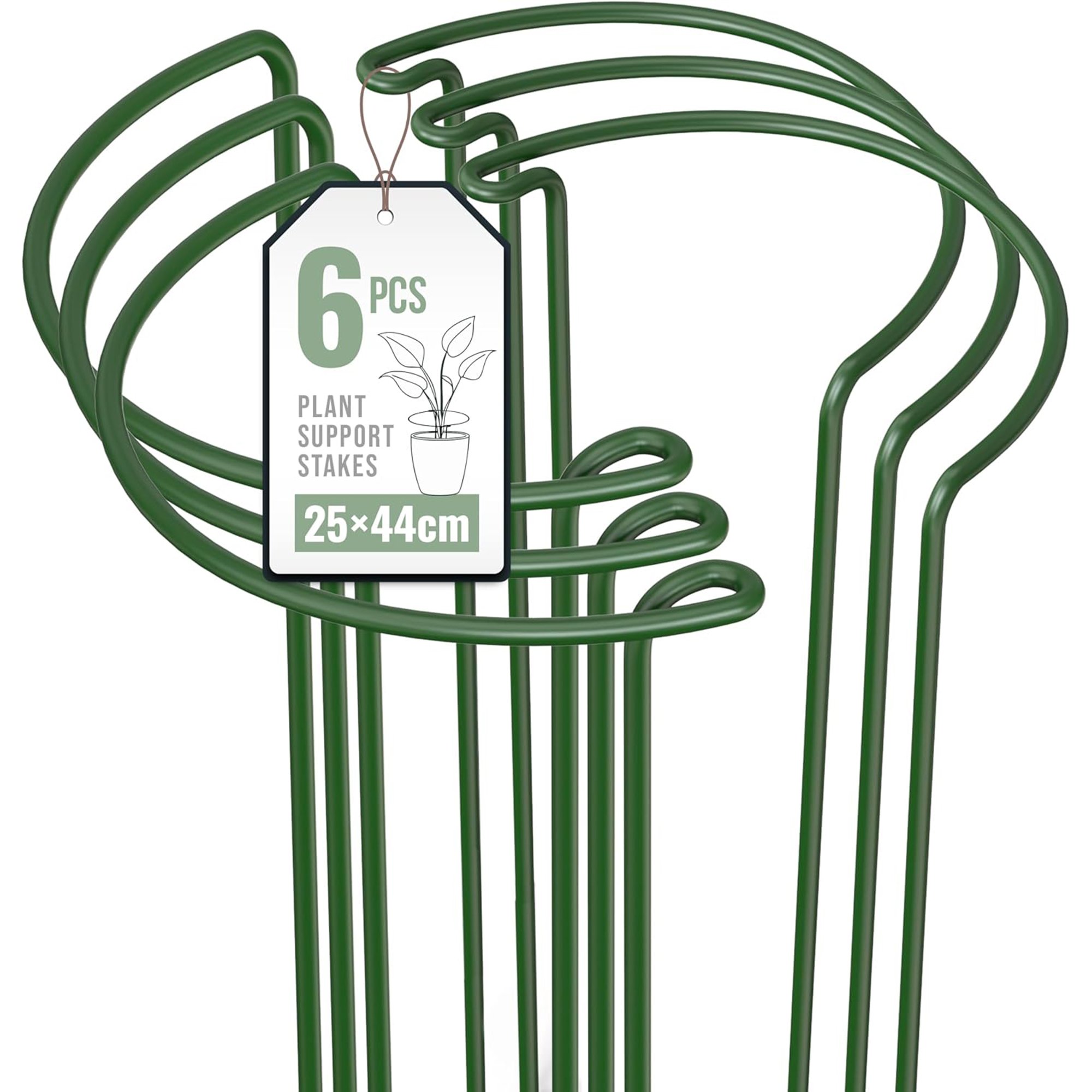 Vivo Technologies Pack of 6 Metal Plant Support Stakes - 25 x 44cm
