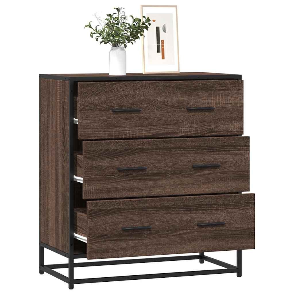 Walplus Engineered Wood 3 Drawers Sideboard - Brown Oak - 68 x 35 x 76 cm