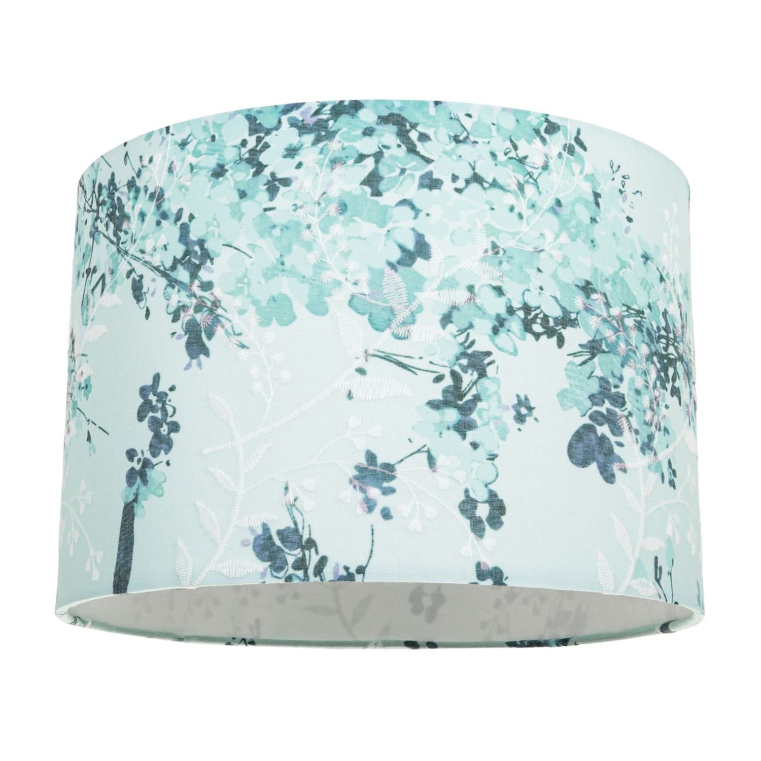 Happy Homewares Duck Egg and Emerald Green Floral Fabric Lampshade - 30cm