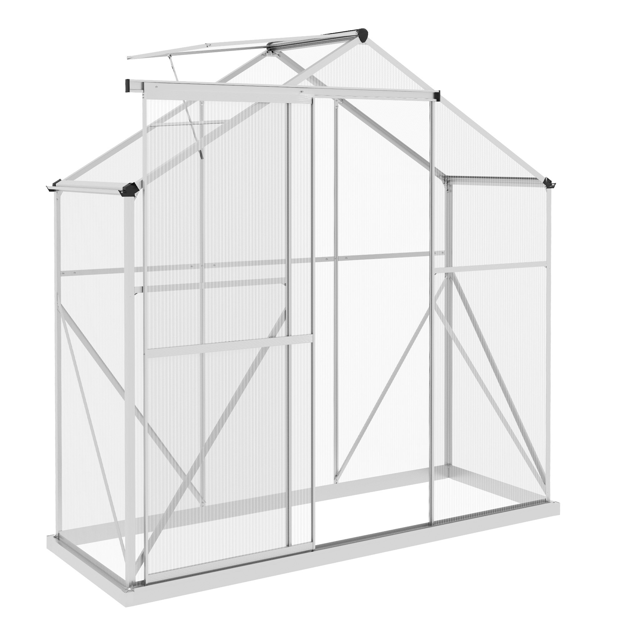 Outsunny Polycarbonate Aluminium 5 Level Roof Vent Greenhouse – Silver
