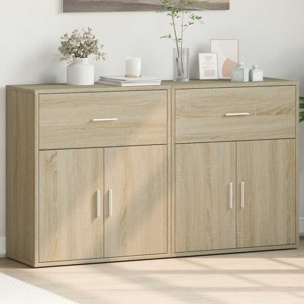Walplus Pack of 2 Engineered Wood Sideboard - Sonoma Oak - 60 x 31 x 70 cm