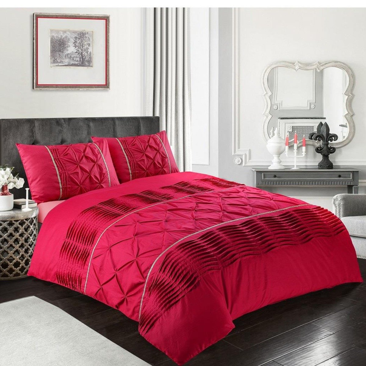 HomeSpace Direct Eleanor Red Duvet Cover Set - Double