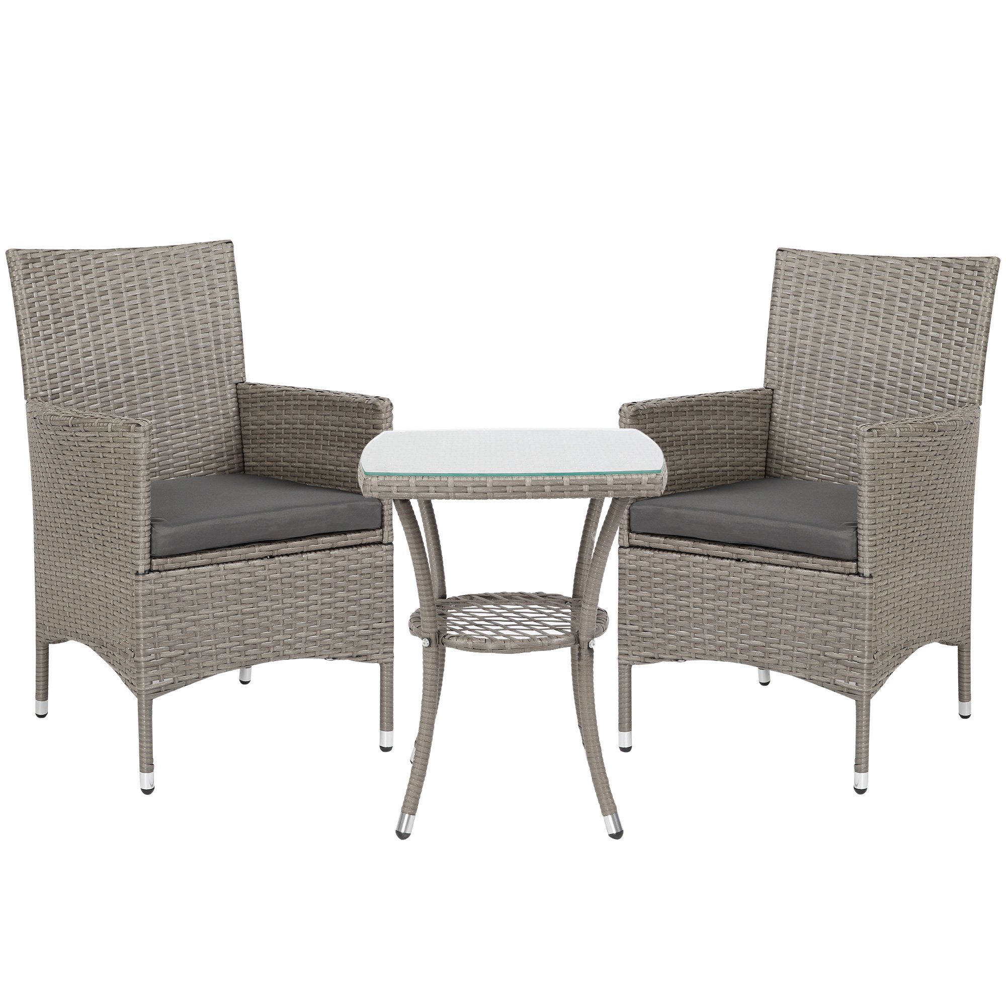Outsunny Rattan Seat Bistro Set with Cushions - Grey