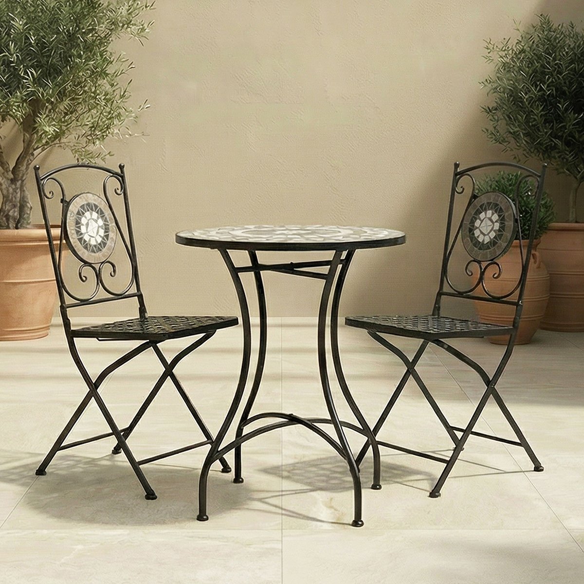 Charles Bentley Mosaic 2 Seater Metal Bistro Set - Black
