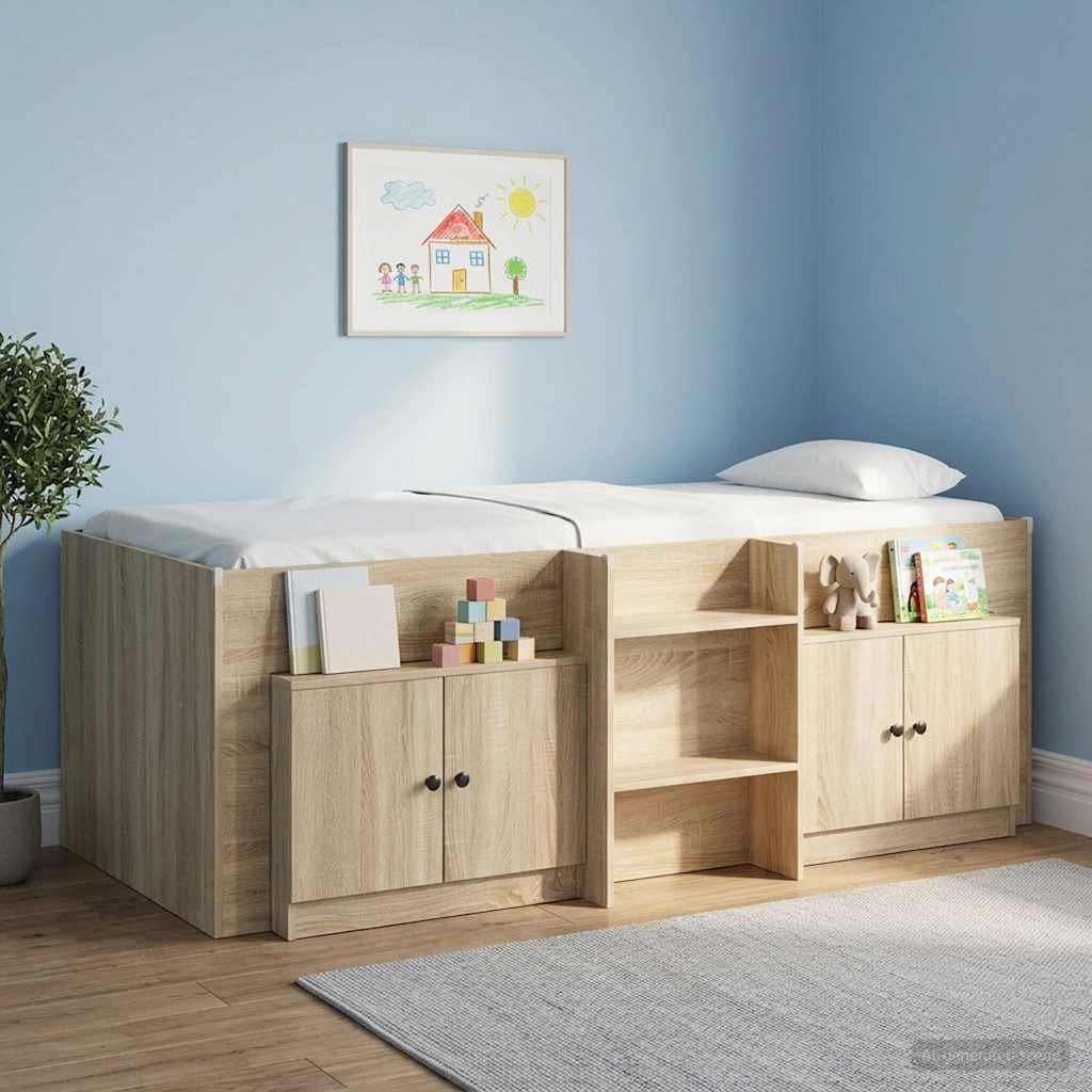 Walplus Pack of 2 Engineered Wood Bedside Cabinet - Sonoma Oak - 66 x 35 x 48 cm