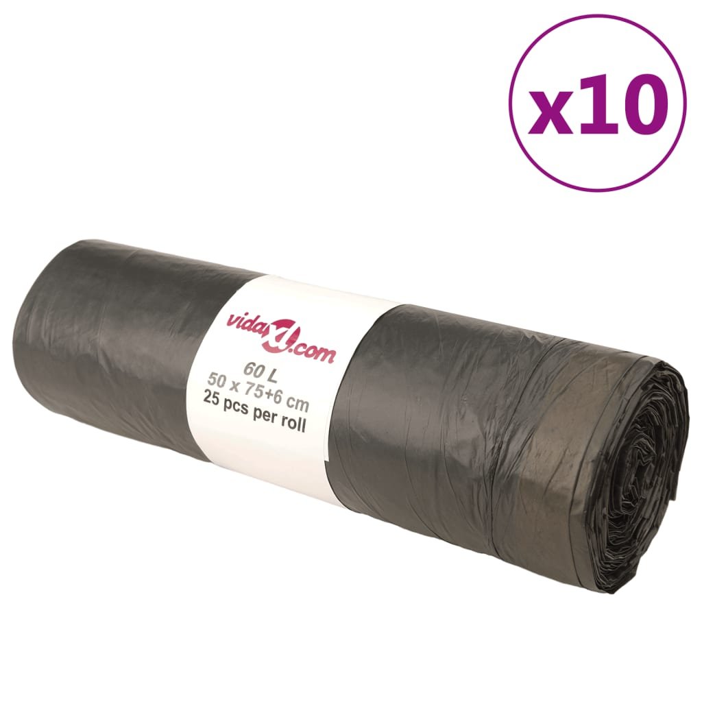 Walplus Pack of 250 Bin Bags with Drawstrings 60 L - Black - 50 x 81 cm