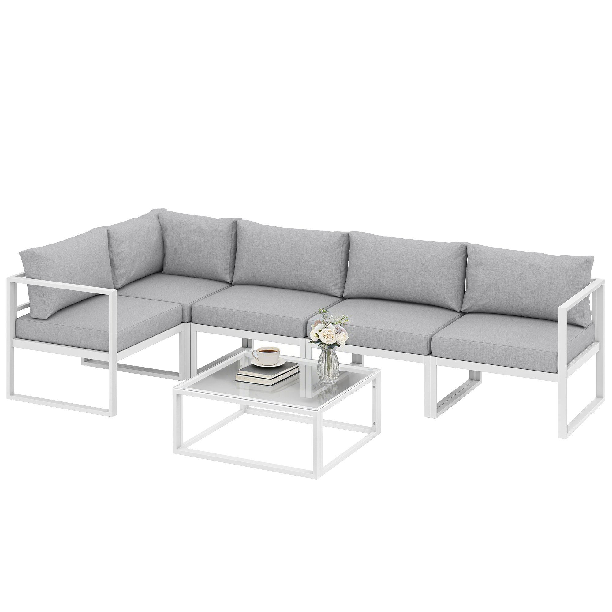 Outsunny 5 Seater Aluminium Garden Furniture Set - Light Grey