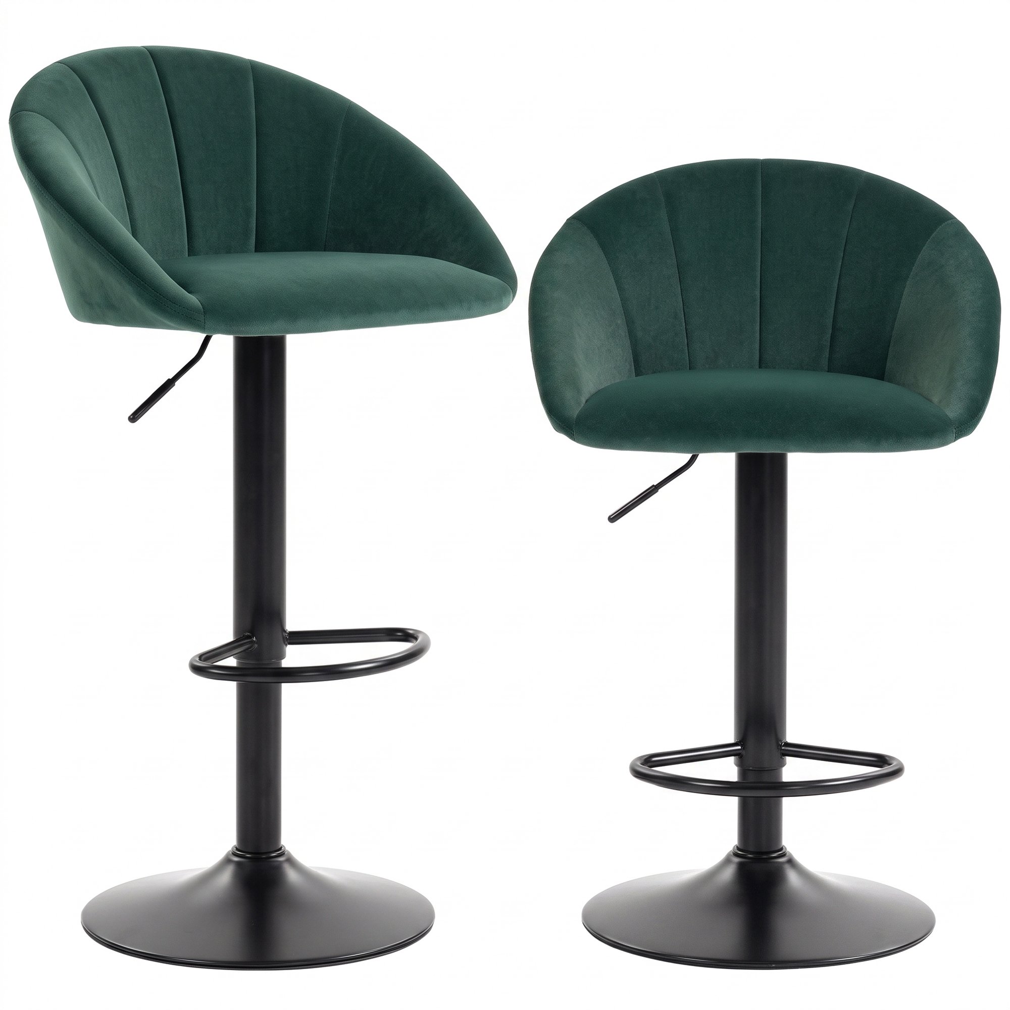 HOMCOM Set of 2 Swivel Bar Stools with Backrest and Footrest - Dark Green