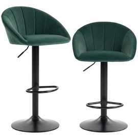 HOMCOM Set of 2 Swivel Bar Stools with Backrest and Footrest - Dark Green