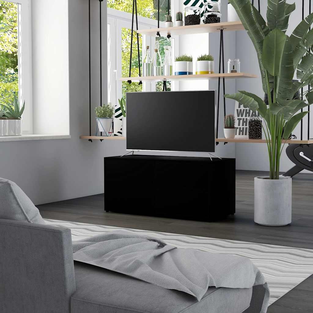Walplus 1 Compartment Engineered Wood TV Cabinet - Black - 80 x 34 x 36 cm